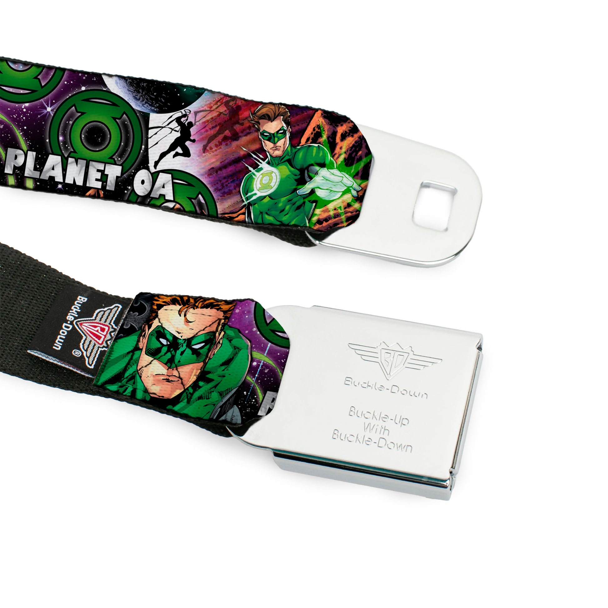 JUSTICE LEAGUE OF AMERICA Badge Black/White/Red/Blue Seatbelt Belt - Superman-METROPOLIS/Batman-GOTHAM CITY/Green Lantern-PLANET MOGO Webbing Seatbelt Belts DC Comics