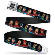 Justice League of America Black Full Color Seatbelt Belt - Justice League Elite Forces Superheroes Webbing Seatbelt Belts DC Comics