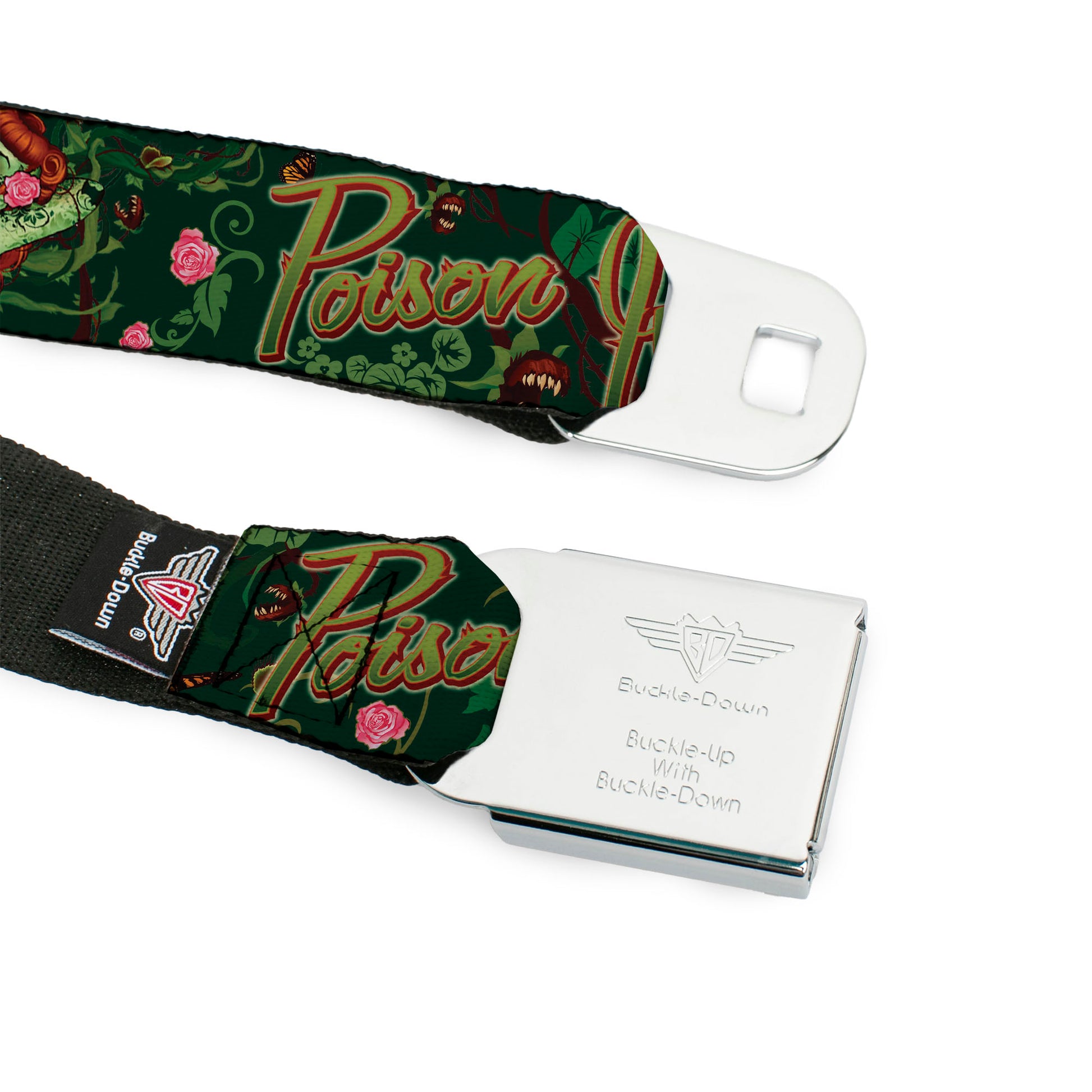 Poison Ivy Pin-Up Face Full Color Seatbelt Belt - POISON IVY Bombshell Poses Greens/Reds Webbing Seatbelt Belts DC Comics