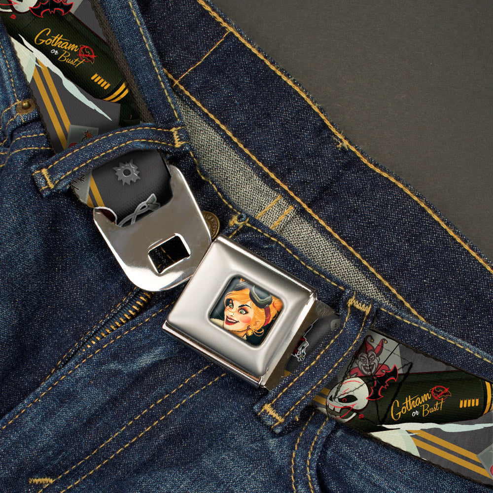 Harley Quinn Bombshell Pin-Up Face Full Color Seatbelt Belt - Harley Quinn Aviation Pin-Up Pose/GOTHAM OR BUST Webbing Seatbelt Belts DC Comics