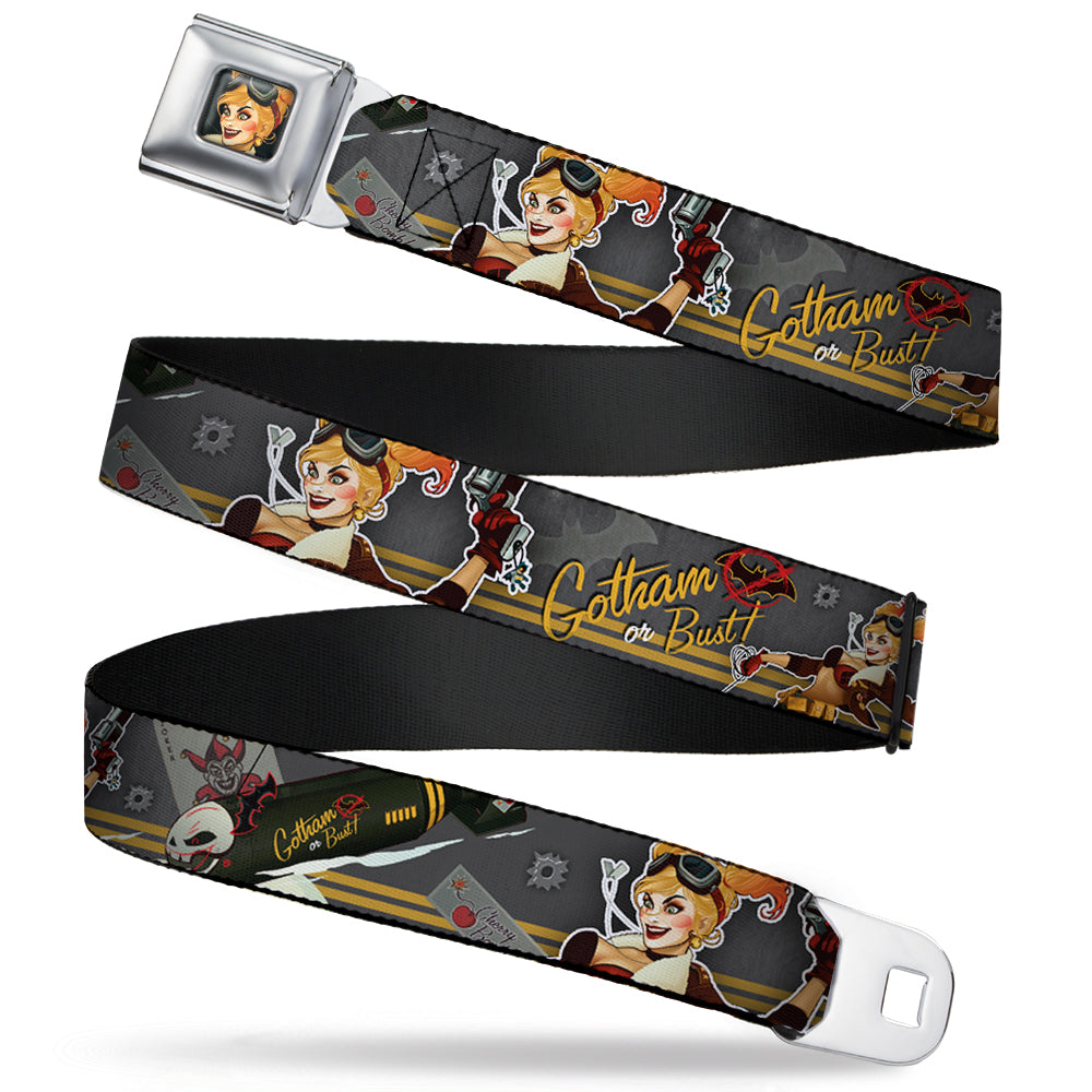 Harley Quinn Bombshell Pin-Up Face Full Color Seatbelt Belt - Harley Quinn Aviation Pin-Up Pose/GOTHAM OR BUST Webbing Seatbelt Belts DC Comics