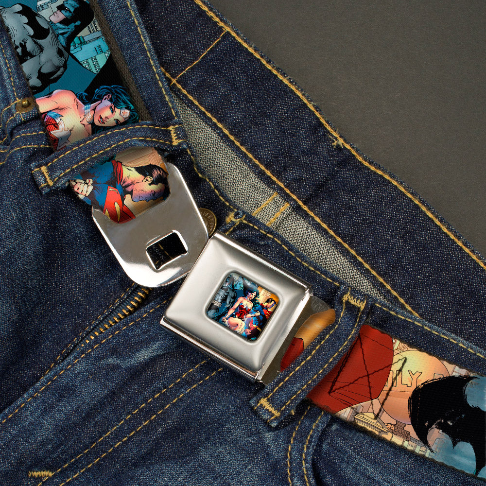 DC Comics Trinity Group Pose Full Color Seatbelt Belt - DC Comics Trinity Group Pose/Logos Webbing Seatbelt Belts DC Comics