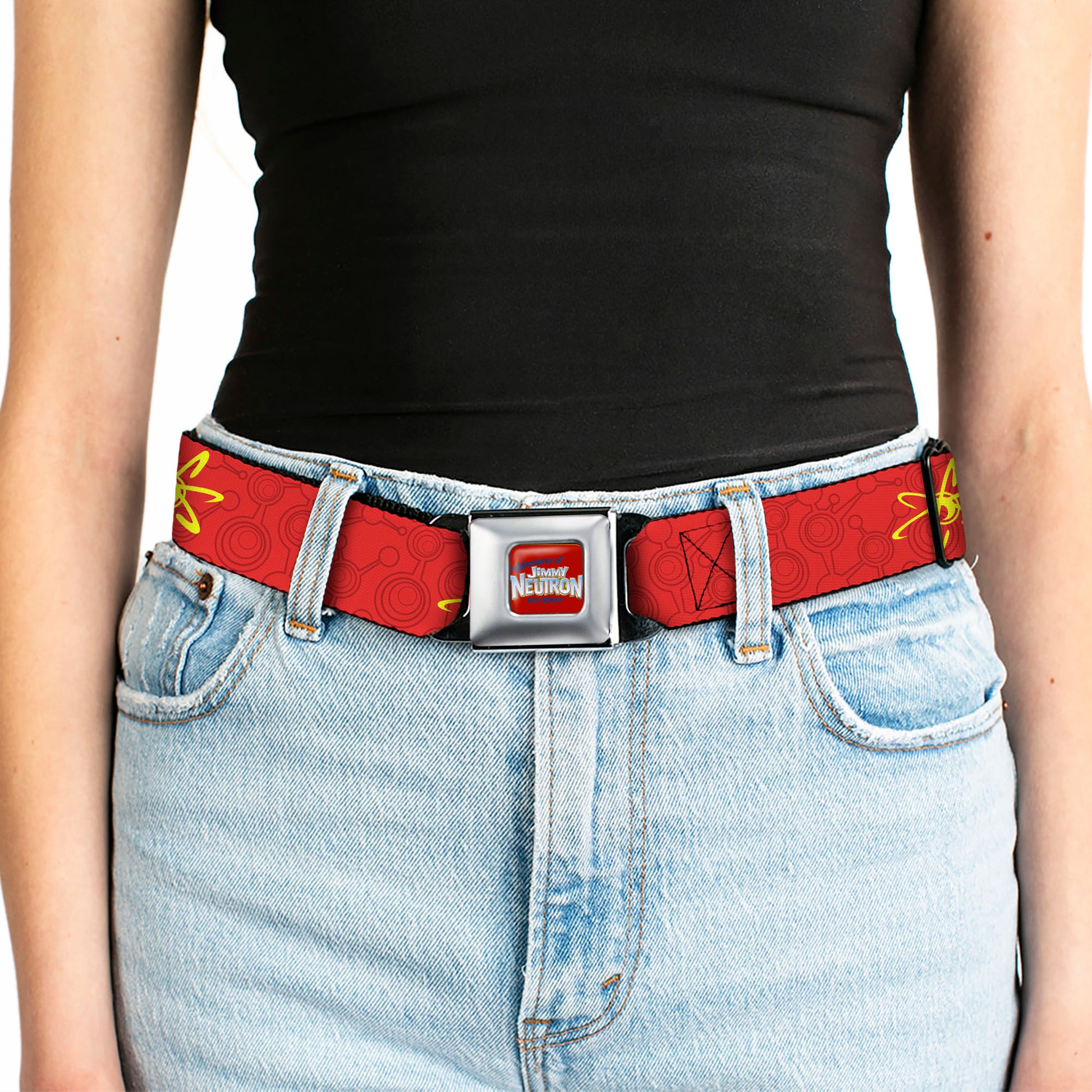The Adventures of Jimmy Neutron Logo Full Color Red/Blues Seatbelt Belt - Jimmy Neutron Atoms & Molecules Red/Yellow Webbing Seatbelt Belts Jimmy Neutron
