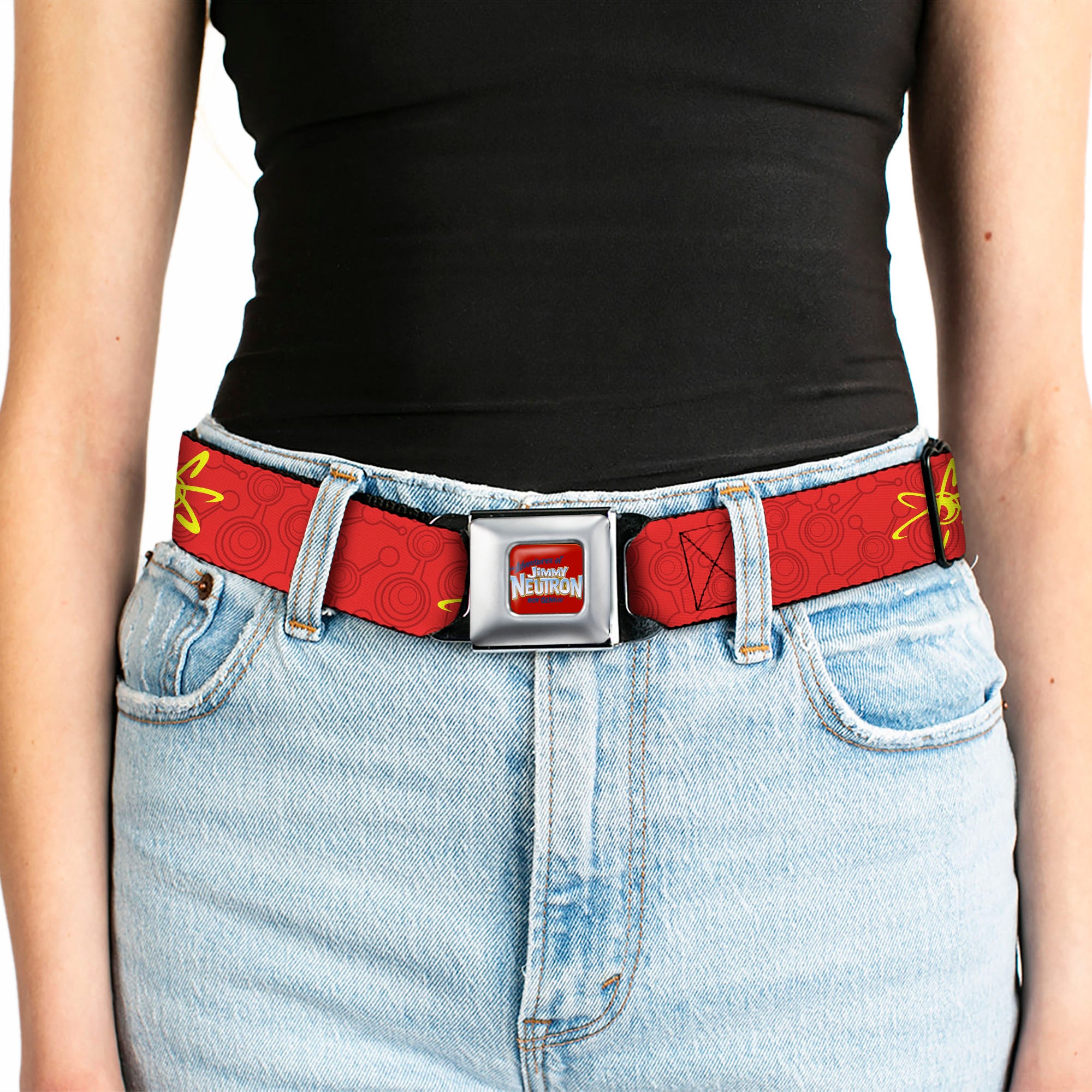 The Adventures of Jimmy Neutron Logo Full Color Red/Blues Seatbelt Belt - Jimmy Neutron Atoms & Molecules Red/Yellow Webbing Seatbelt Belts Jimmy Neutron