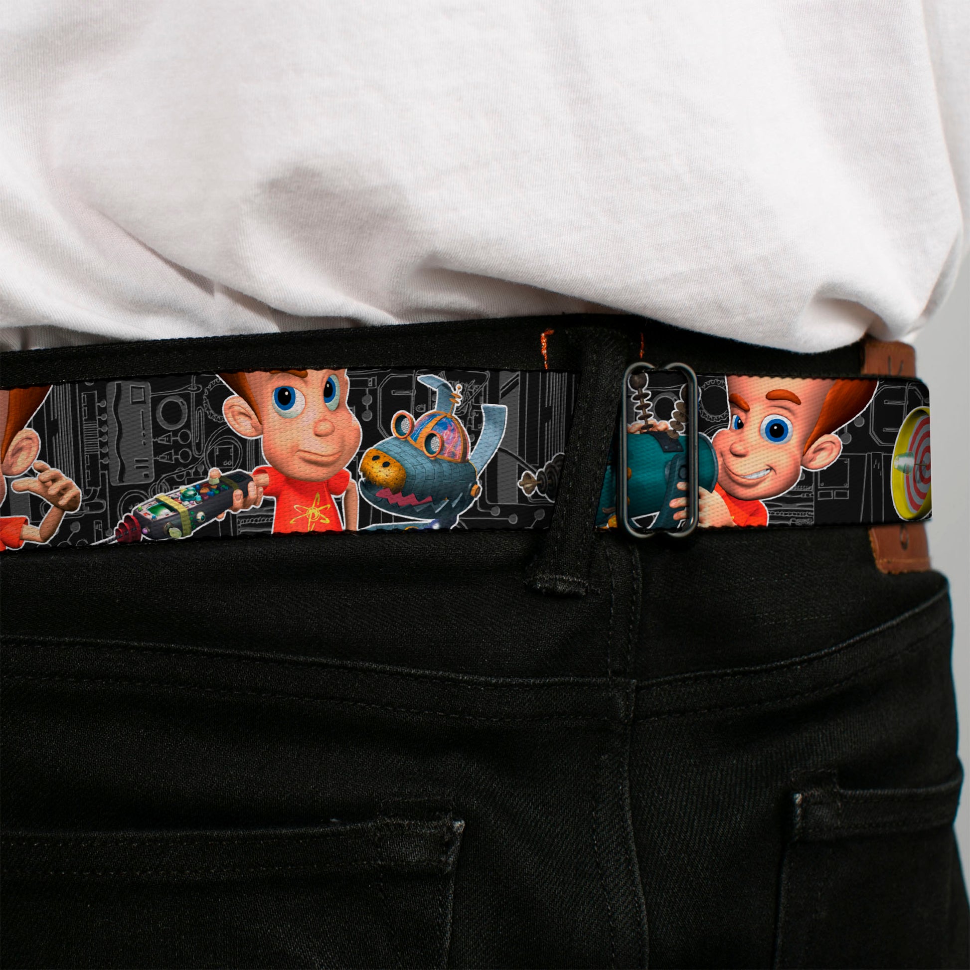 The Adventures of Jimmy Neutron Logo Full Color Red/Blues Seatbelt Belt - Jimmy Neutron Gadget Poses/Goddard Webbing Seatbelt Belts Jimmy Neutron