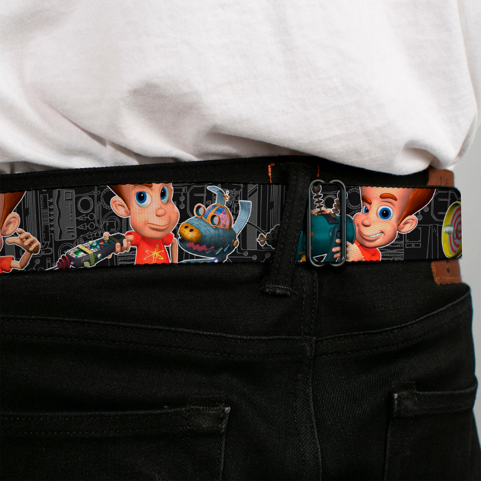 The Adventures of Jimmy Neutron Logo Full Color Red/Blues Seatbelt Belt - Jimmy Neutron Gadget Poses/Goddard Webbing Seatbelt Belts Jimmy Neutron