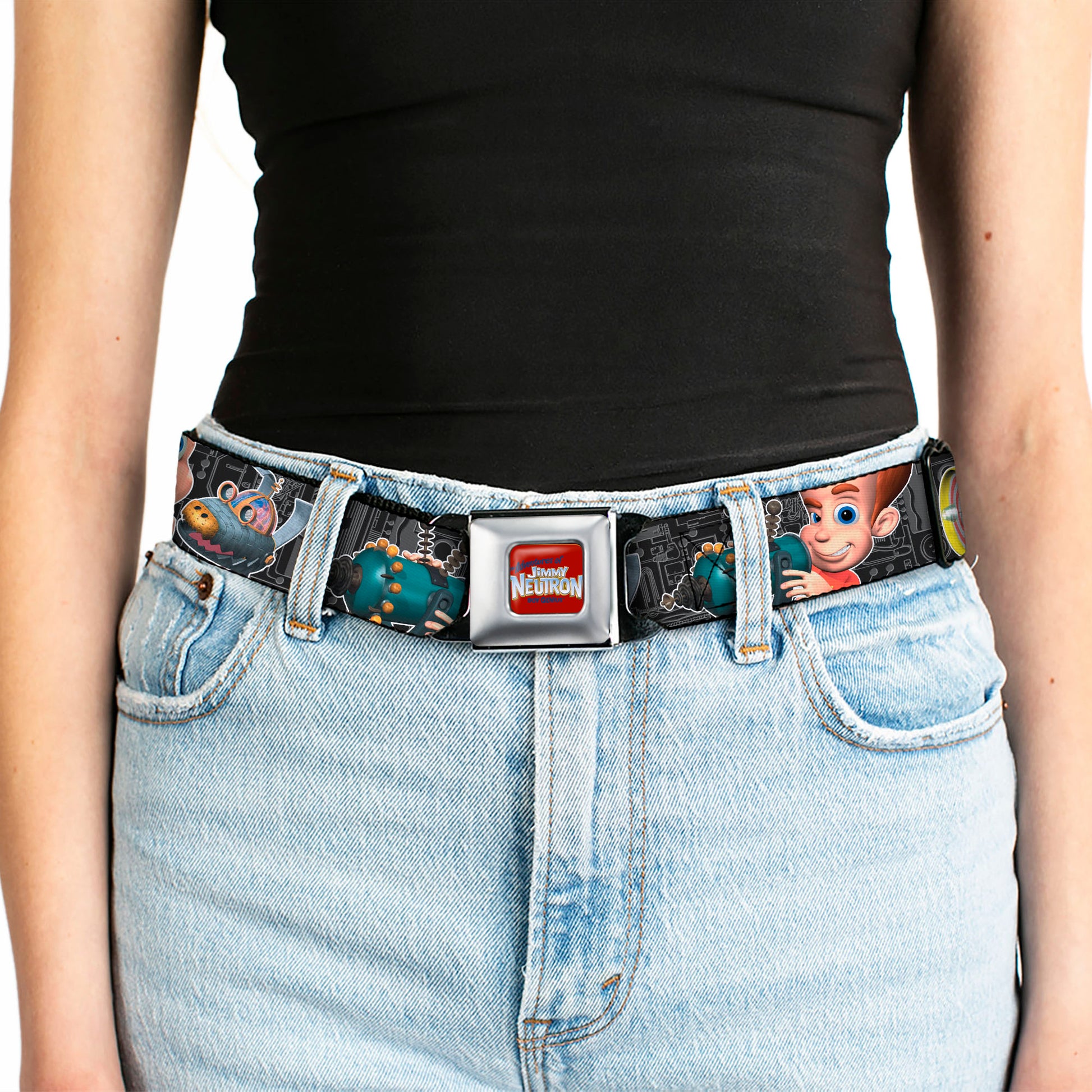 The Adventures of Jimmy Neutron Logo Full Color Red/Blues Seatbelt Belt - Jimmy Neutron Gadget Poses/Goddard Webbing Seatbelt Belts Jimmy Neutron