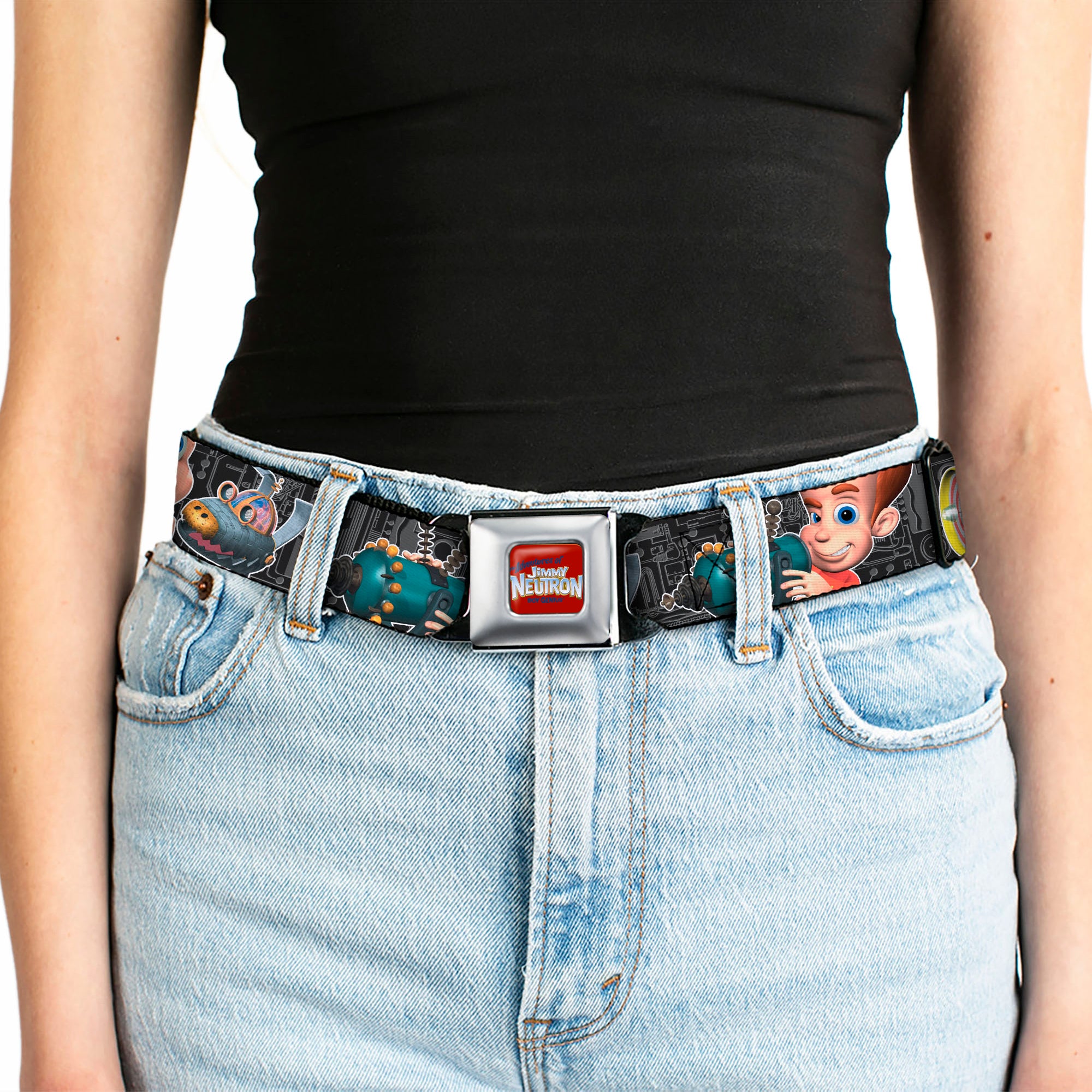 The Adventures of Jimmy Neutron Logo Full Color Red/Blues Seatbelt Belt - Jimmy Neutron Gadget Poses/Goddard Webbing Seatbelt Belts Jimmy Neutron