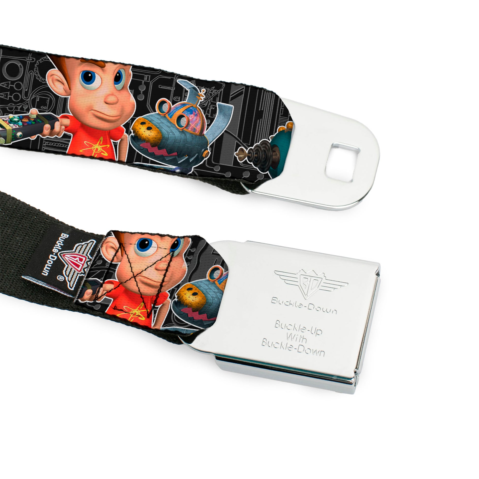 The Adventures of Jimmy Neutron Logo Full Color Red/Blues Seatbelt Belt - Jimmy Neutron Gadget Poses/Goddard Webbing Seatbelt Belts Jimmy Neutron