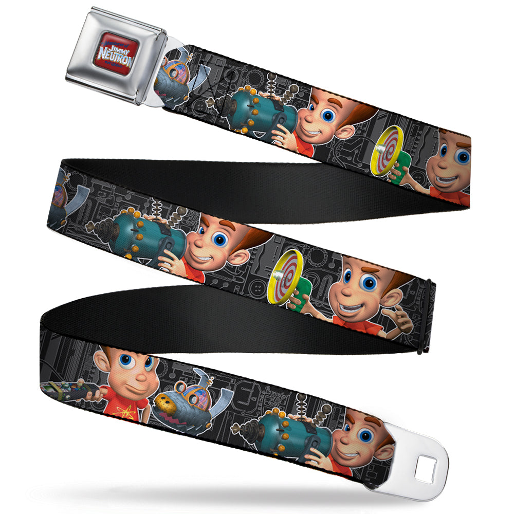 The Adventures of Jimmy Neutron Logo Full Color Red/Blues Seatbelt Belt - Jimmy Neutron Gadget Poses/Goddard Webbing Seatbelt Belts Jimmy Neutron