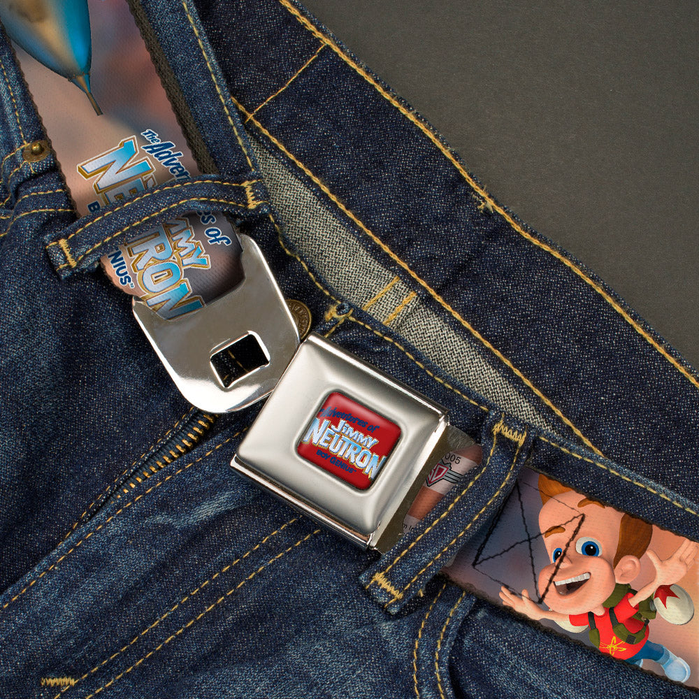 The Adventures of Jimmy Neutron Logo Full Color Red/Blues Seatbelt Belt - THE ADVENTURES OF JIMMY NEUTRON Jimmy Flying Poses Webbing Seatbelt Belts Jimmy Neutron