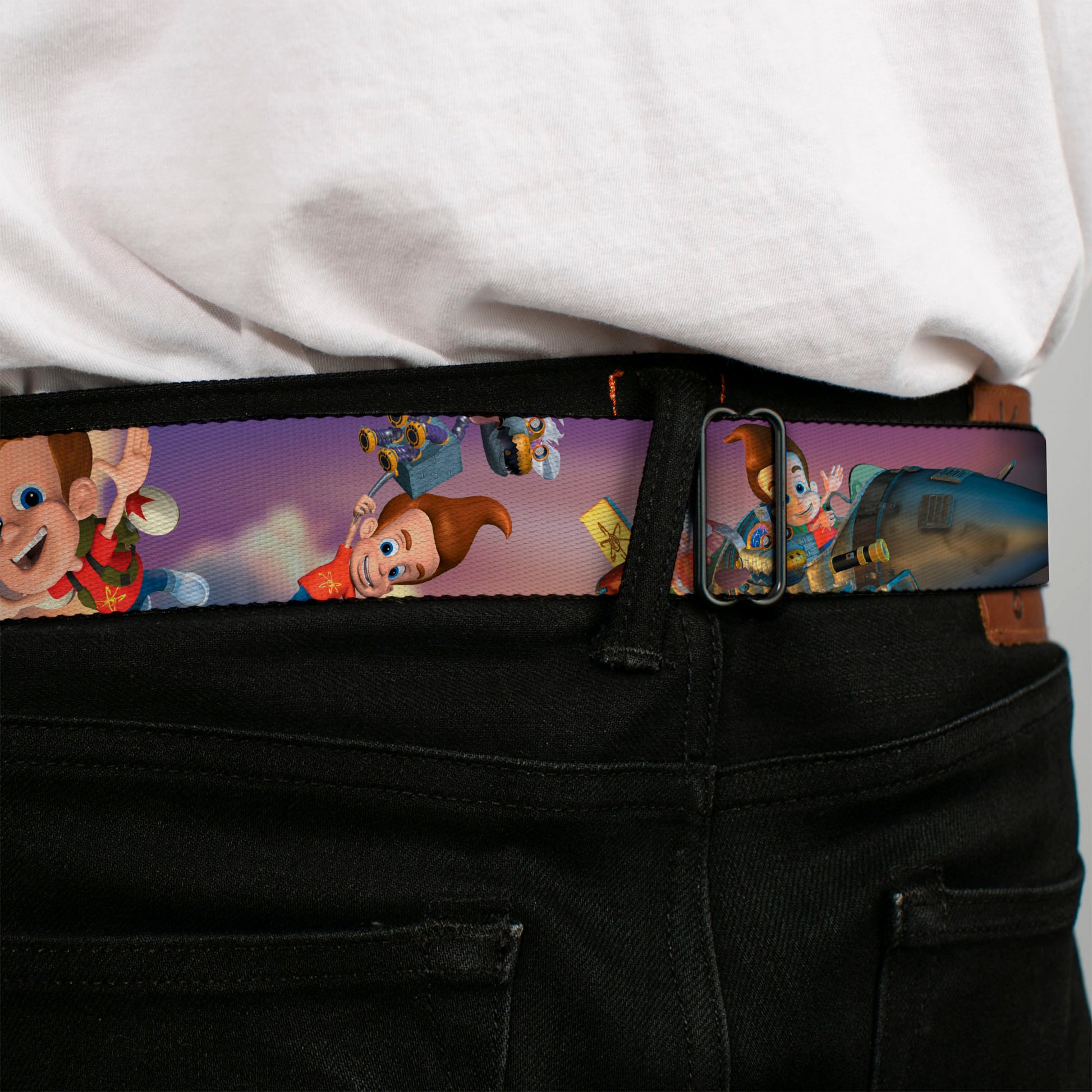 The Adventures of Jimmy Neutron Logo Full Color Red/Blues Seatbelt Belt - THE ADVENTURES OF JIMMY NEUTRON Jimmy Flying Poses Webbing Seatbelt Belts Jimmy Neutron