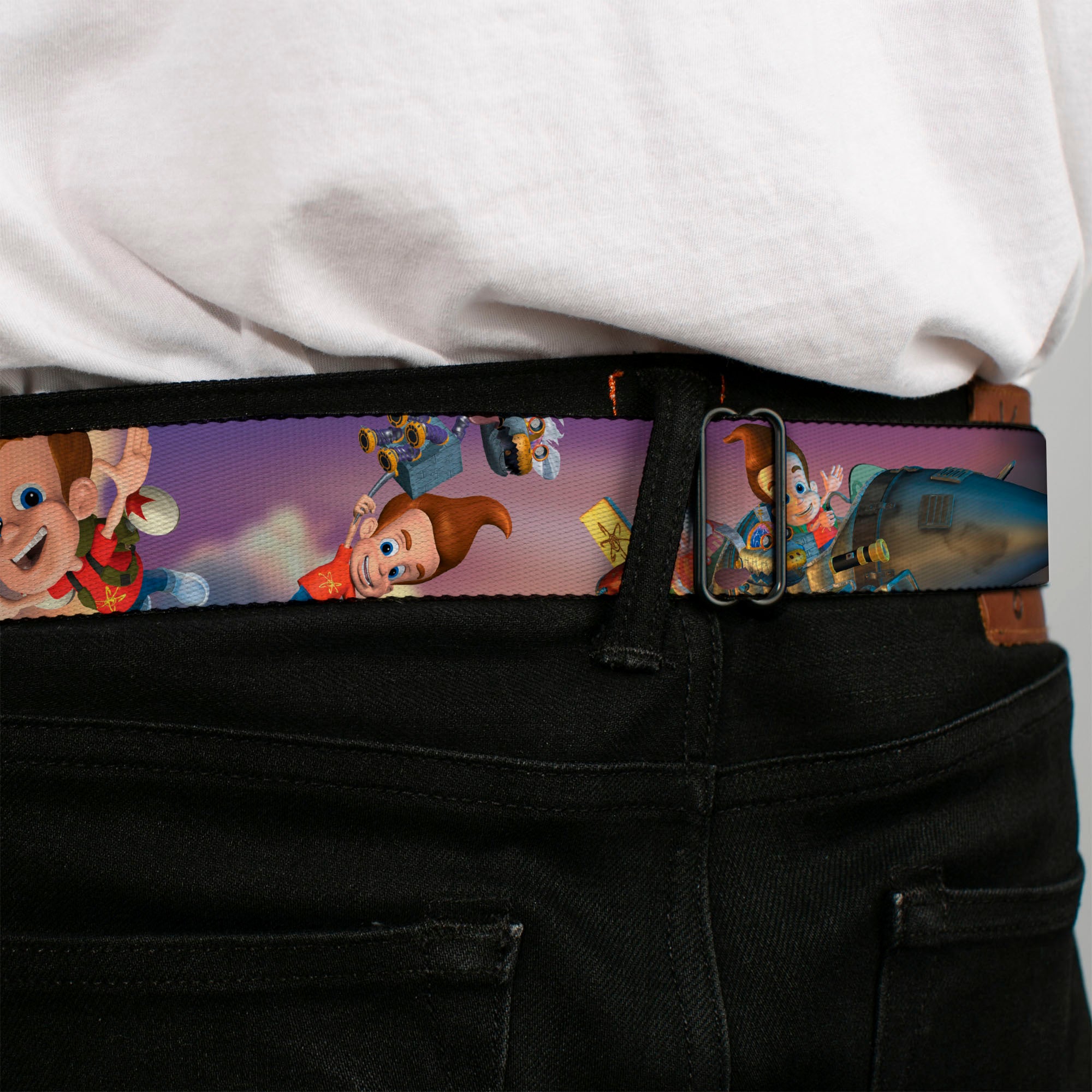 The Adventures of Jimmy Neutron Logo Full Color Red/Blues Seatbelt Belt - THE ADVENTURES OF JIMMY NEUTRON Jimmy Flying Poses Webbing Seatbelt Belts Jimmy Neutron