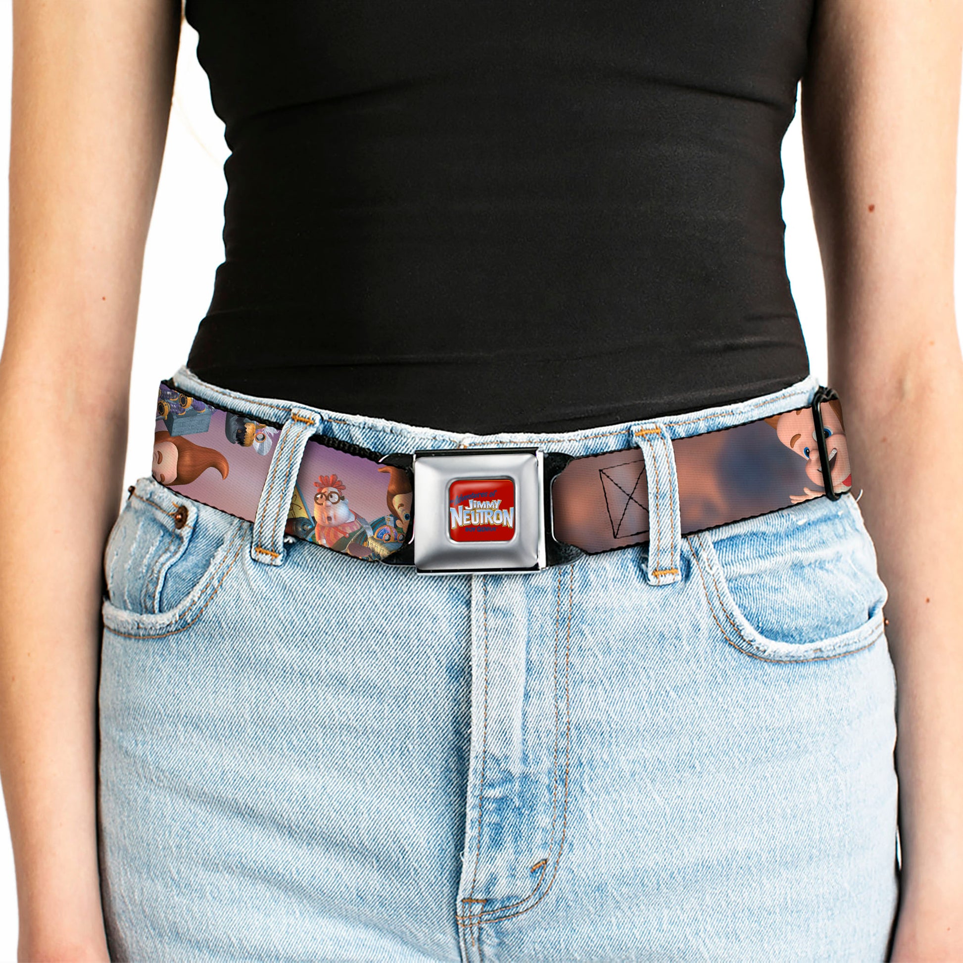 The Adventures of Jimmy Neutron Logo Full Color Red/Blues Seatbelt Belt - THE ADVENTURES OF JIMMY NEUTRON Jimmy Flying Poses Webbing Seatbelt Belts Jimmy Neutron