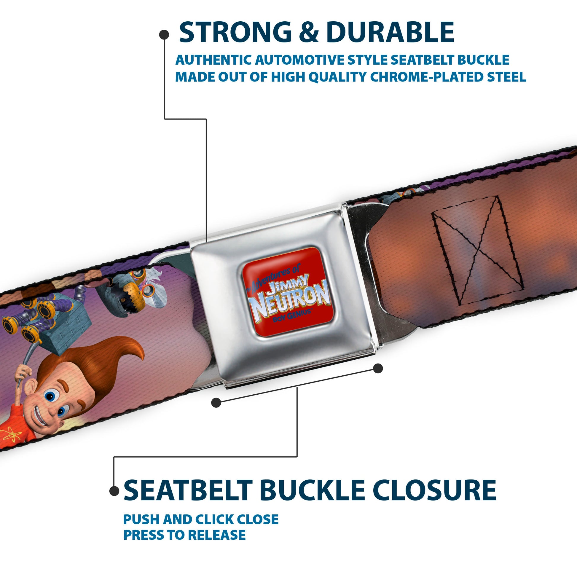 The Adventures of Jimmy Neutron Logo Full Color Red/Blues Seatbelt Belt - THE ADVENTURES OF JIMMY NEUTRON Jimmy Flying Poses Webbing Seatbelt Belts Jimmy Neutron