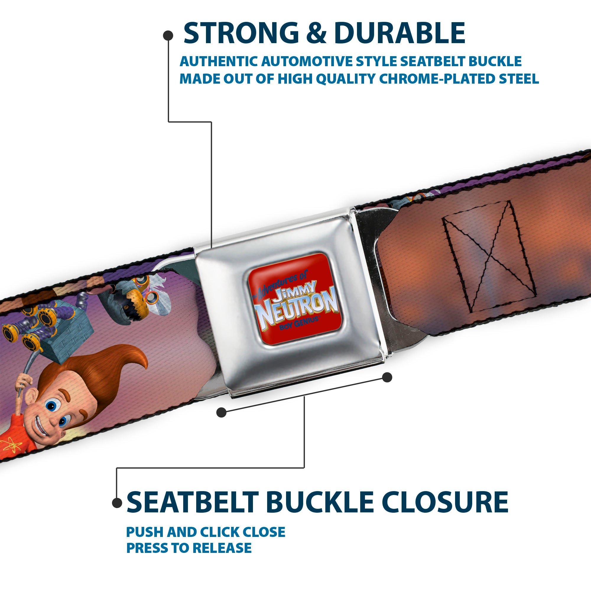 The Adventures of Jimmy Neutron Logo Full Color Red/Blues Seatbelt Belt - THE ADVENTURES OF JIMMY NEUTRON Jimmy Flying Poses Webbing Seatbelt Belts Jimmy Neutron