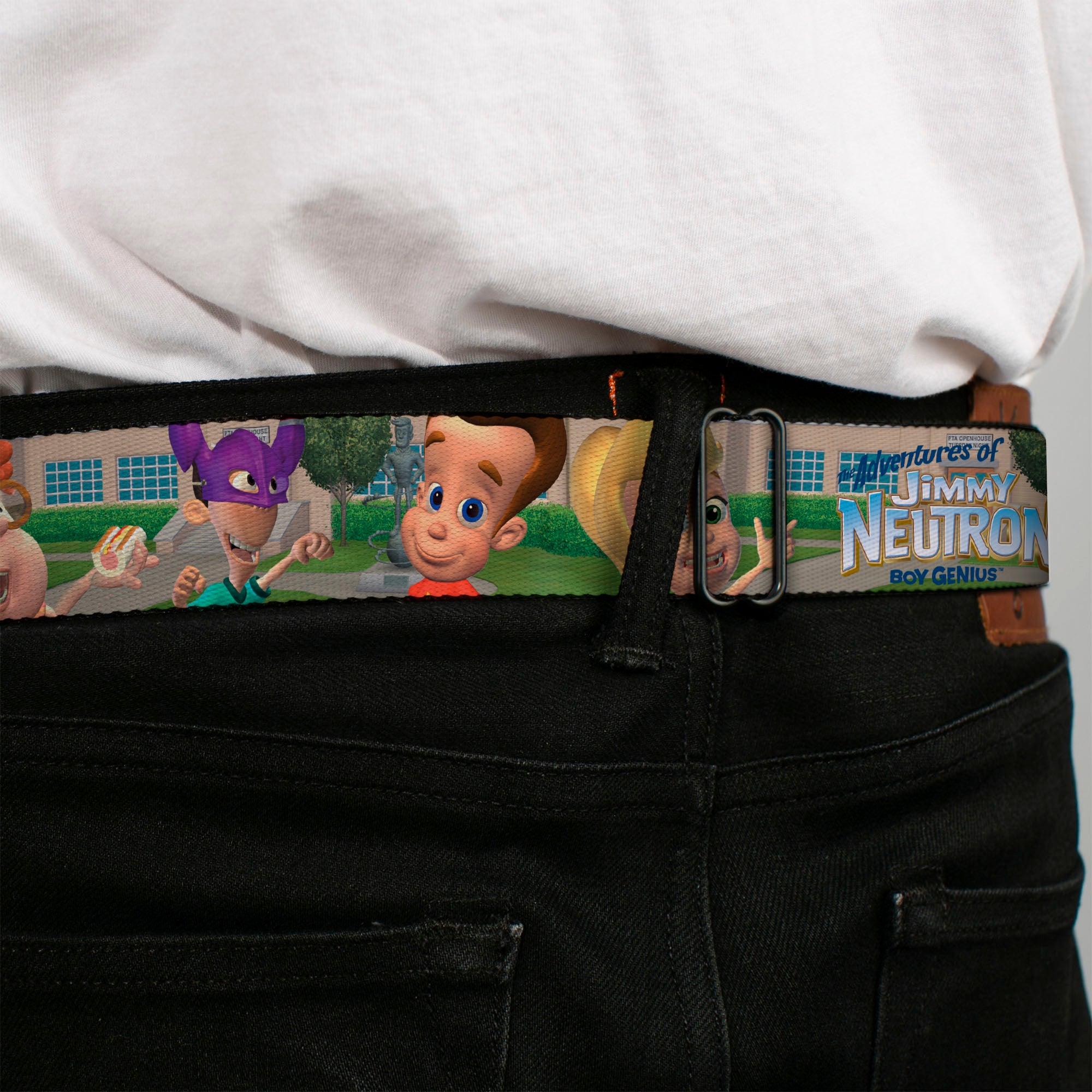 The Adventures of Jimmy Neutron Logo Full Color Black/Blues Full Color Seatbelt Belt - THE ADVENTURES OF JIMMY NEUTRON Group School Pose Webbing Seatbelt Belts Jimmy Neutron