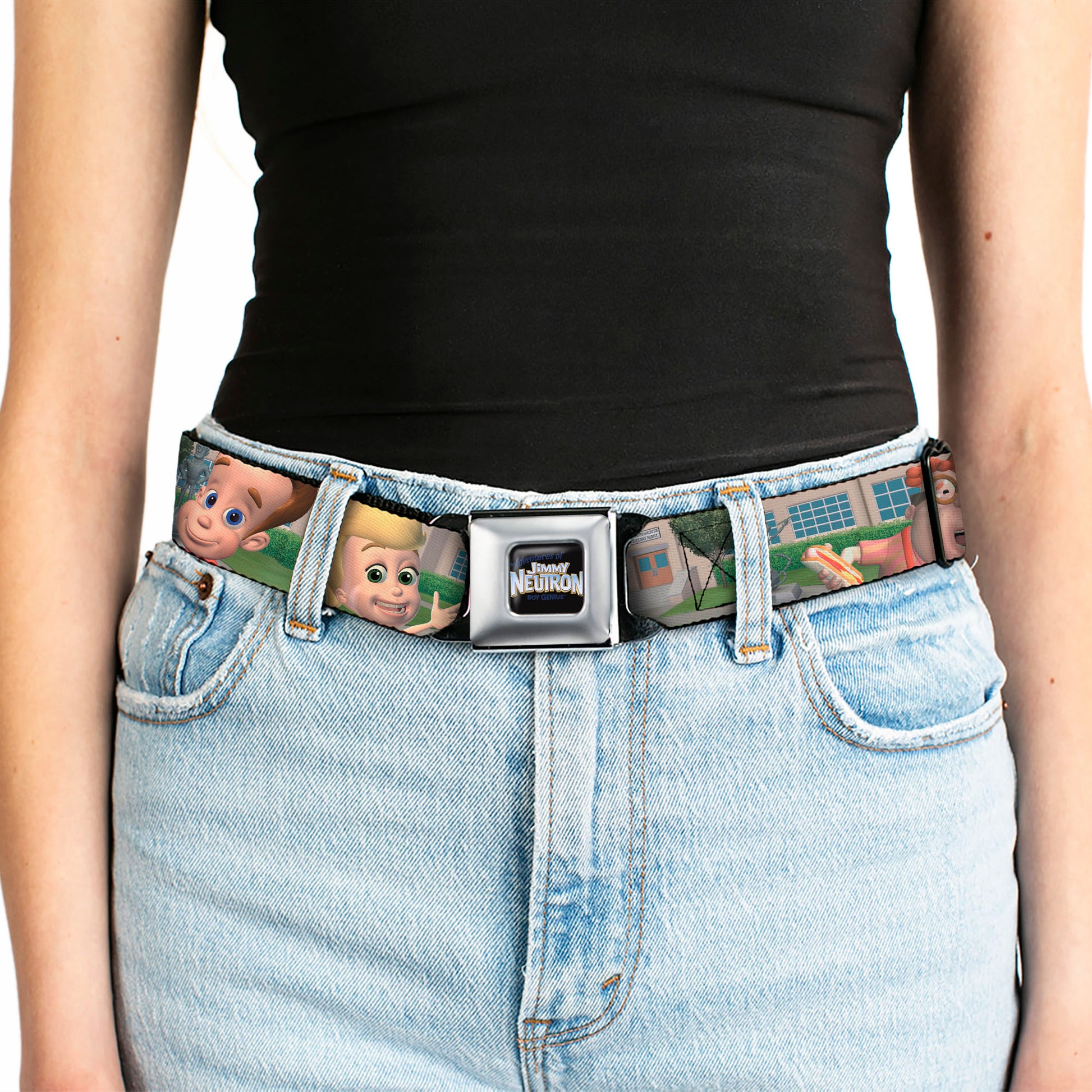 The Adventures of Jimmy Neutron Logo Full Color Black/Blues Full Color Seatbelt Belt - THE ADVENTURES OF JIMMY NEUTRON Group School Pose Webbing Seatbelt Belts Jimmy Neutron