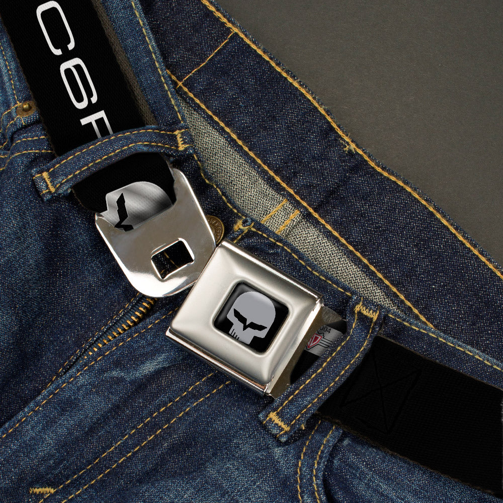 C6R Jake Skull Seatbelt Belt - C6R Racing Skull Logo Black/Silver Webbing Seatbelt Belts GM General Motors