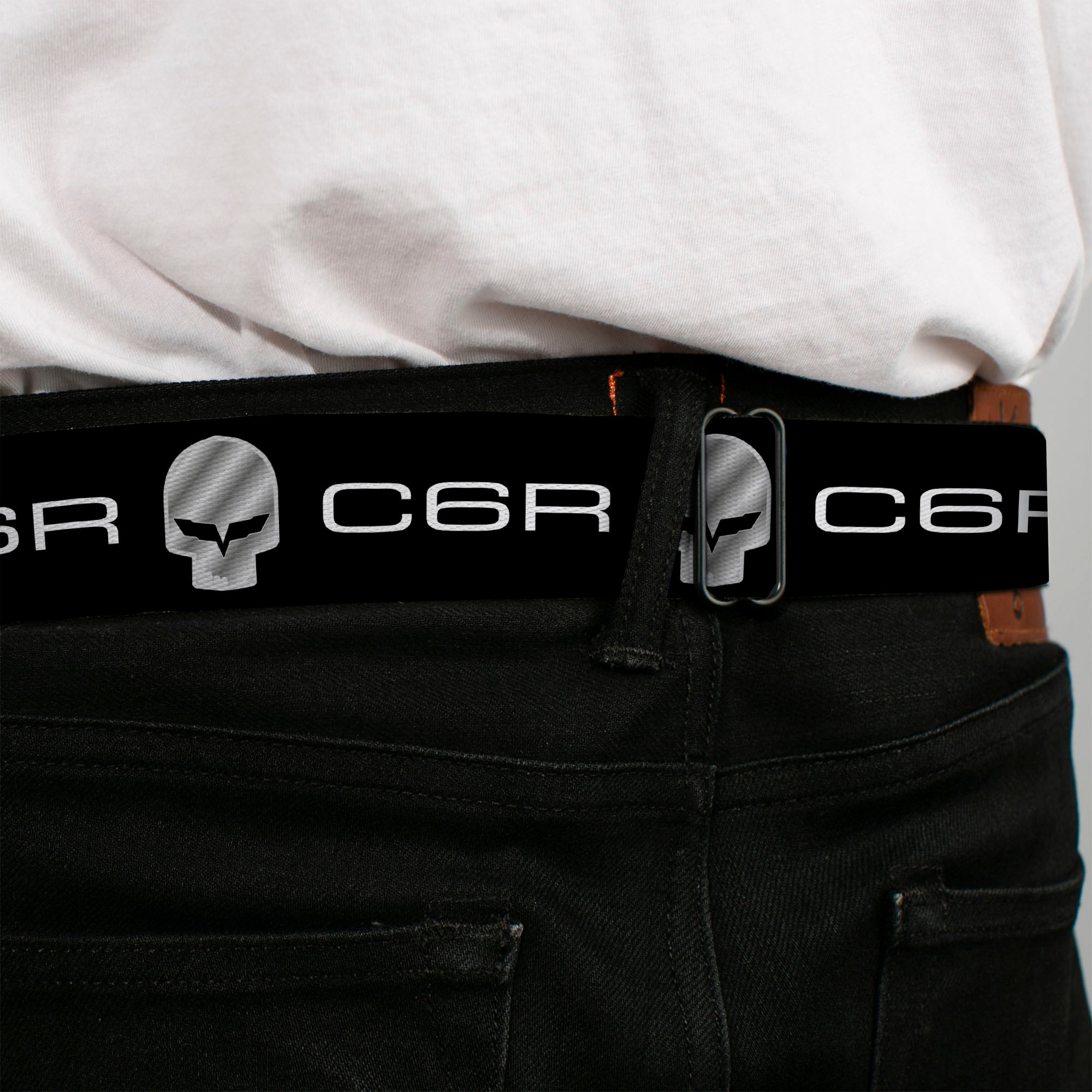 C6R Jake Skull Seatbelt Belt - C6R Racing Skull Logo Black/Silver Webbing Seatbelt Belts GM General Motors