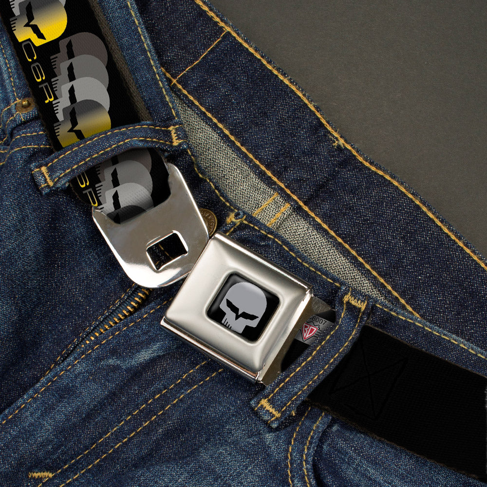 C6R Jake Skull Seatbelt Belt - C6 Racing w/Skull Repeat Black/Yellow/Silver Webbing Seatbelt Belts GM General Motors