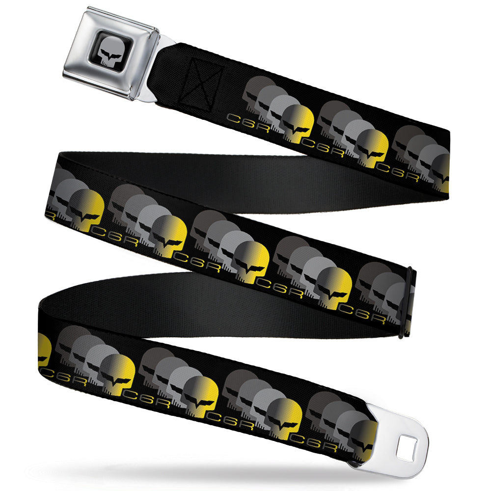 C6R Jake Skull Seatbelt Belt - C6 Racing w/Skull Repeat Black/Yellow/Silver Webbing Seatbelt Belts GM General Motors