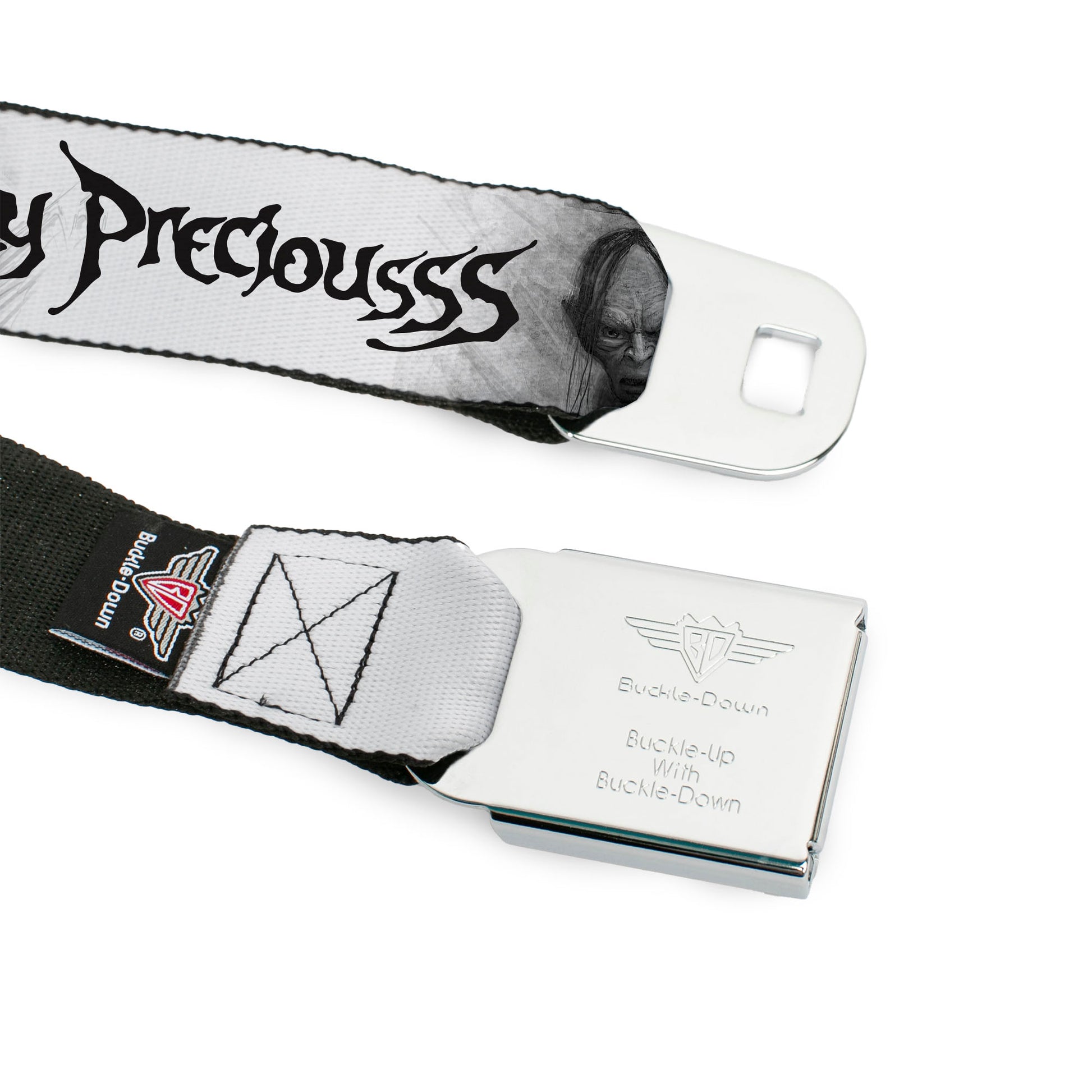 THE LORD OF THE RINGS Title Logo Full Color Black/Yellow Seatbelt Belt - The Lord of the Rings Gollum MY PRECIOUS Sketch White/Grays/Black Webbing Seatbelt Belts The Lord of the Rings