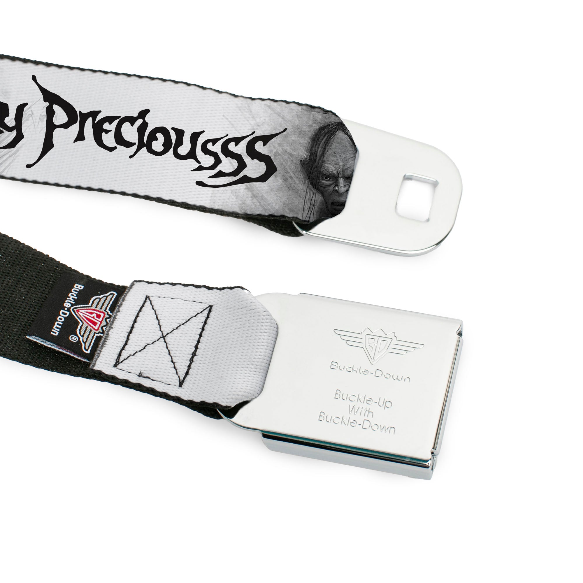 THE LORD OF THE RINGS Title Logo Full Color Black/Yellow Seatbelt Belt - The Lord of the Rings Gollum MY PRECIOUS Sketch White/Grays/Black Webbing Seatbelt Belts The Lord of the Rings
