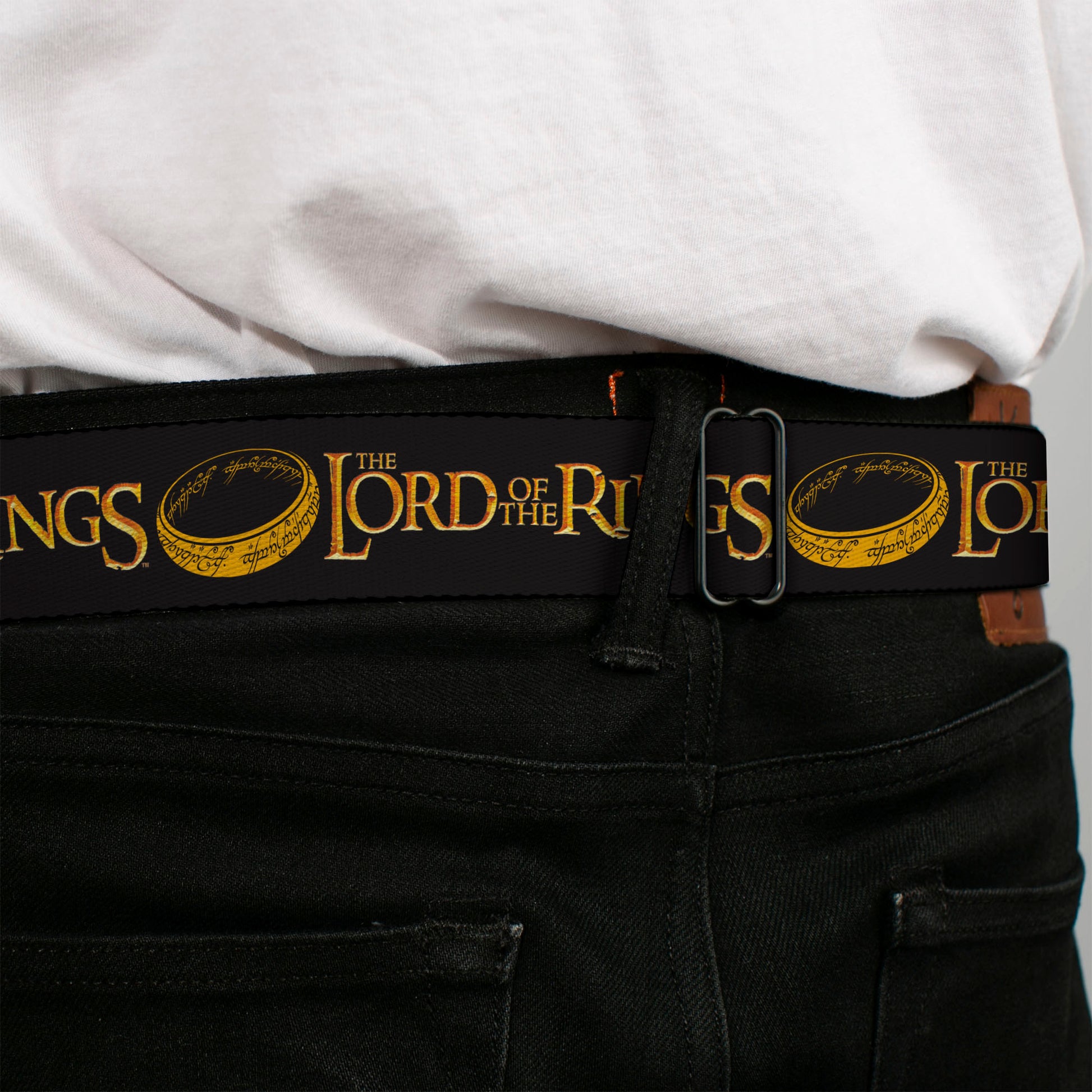 THE LORD OF THE RINGS Title Logo Full Color Black/Yellow Seatbelt Belt - THE LORD OF THE RINGS One Ring and Title Logo Black/Yellows Webbing Seatbelt Belts The Lord of the Rings