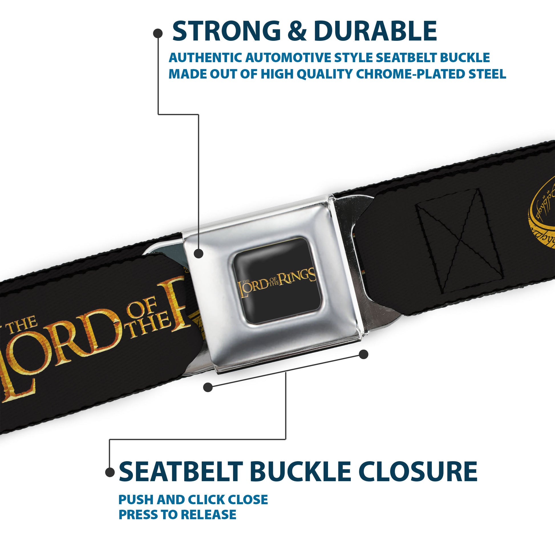 THE LORD OF THE RINGS Title Logo Full Color Black/Yellow Seatbelt Belt - THE LORD OF THE RINGS One Ring and Title Logo Black/Yellows Webbing Seatbelt Belts The Lord of the Rings