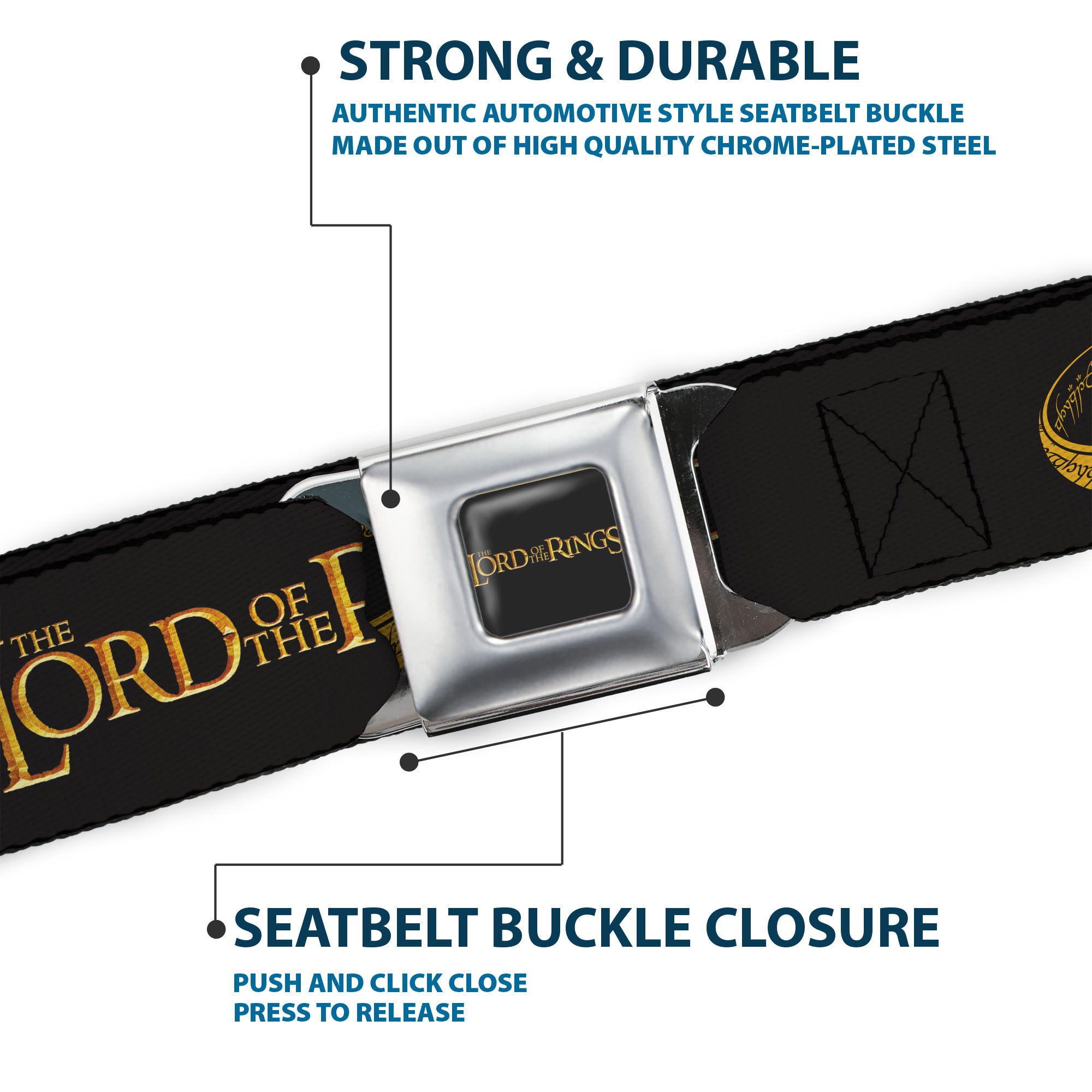 THE LORD OF THE RINGS Title Logo Full Color Black/Yellow Seatbelt Belt - THE LORD OF THE RINGS One Ring and Title Logo Black/Yellows Webbing Seatbelt Belts The Lord of the Rings