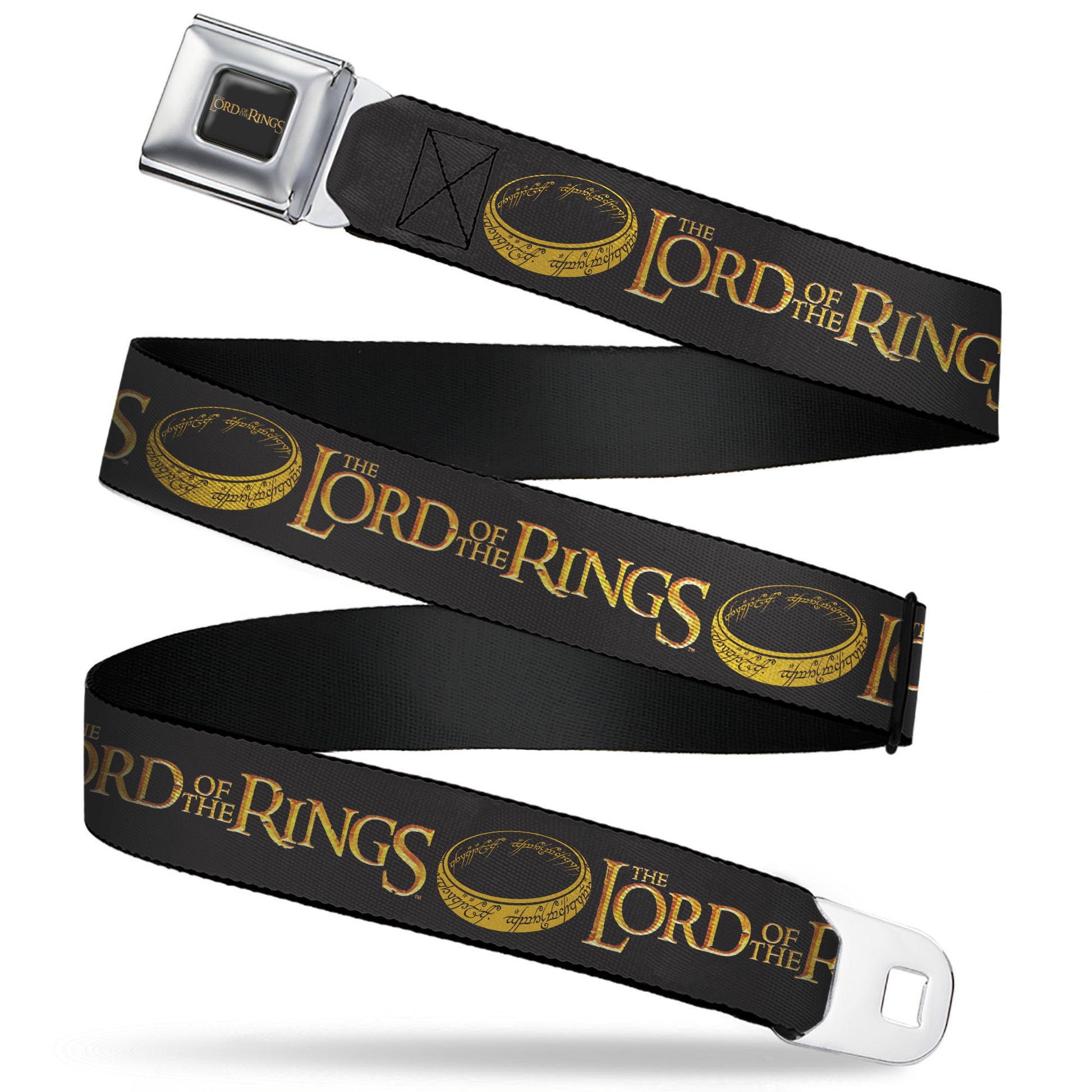 THE LORD OF THE RINGS Title Logo Full Color Black/Yellow Seatbelt Belt - THE LORD OF THE RINGS One Ring and Title Logo Black/Yellows Webbing Seatbelt Belts The Lord of the Rings