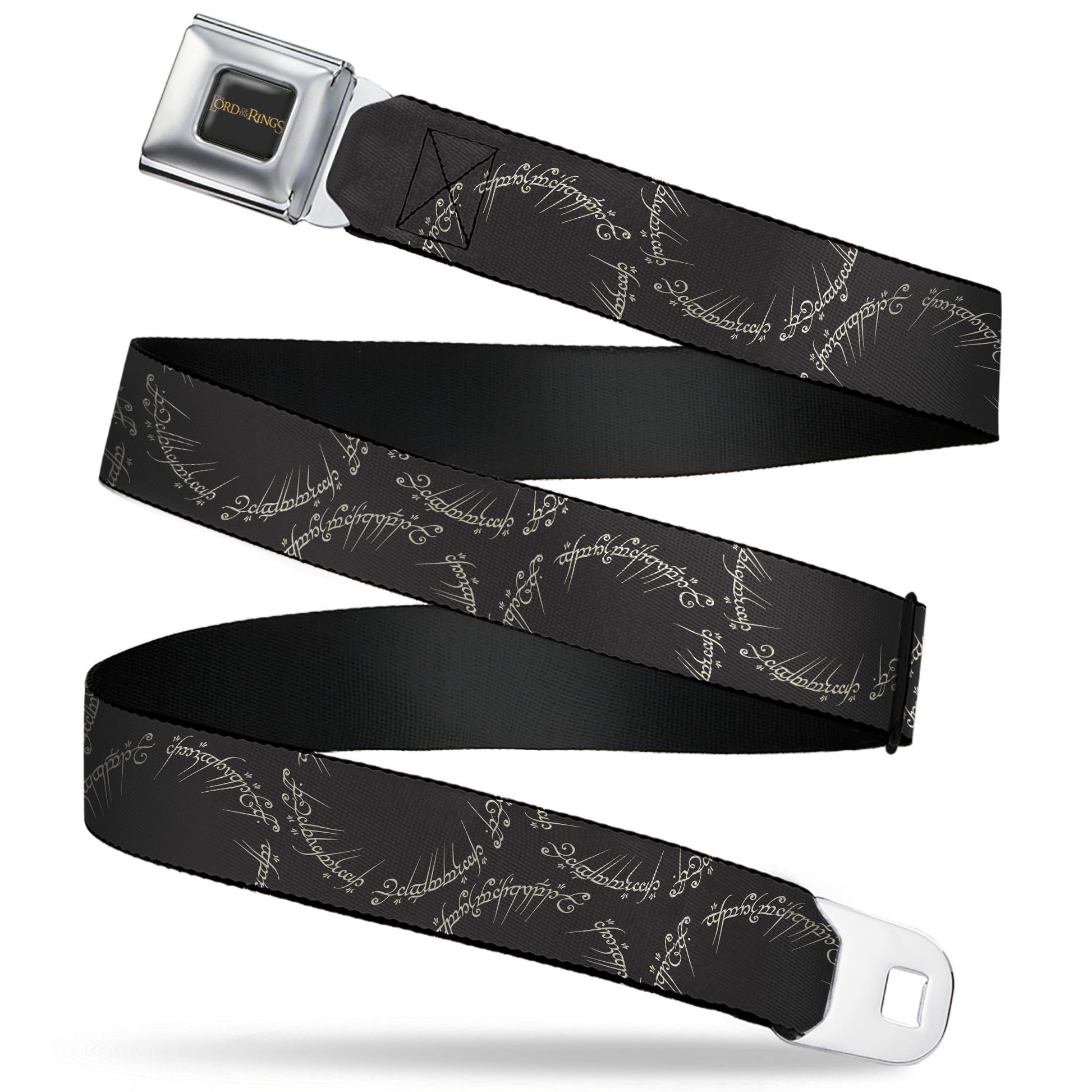 THE LORD OF THE RINGS Title Logo Full Color Black/Yellow Seatbelt Belt - The Lord of the Rings One Ring Script Black/White Webbing Seatbelt Belts The Lord of the Rings