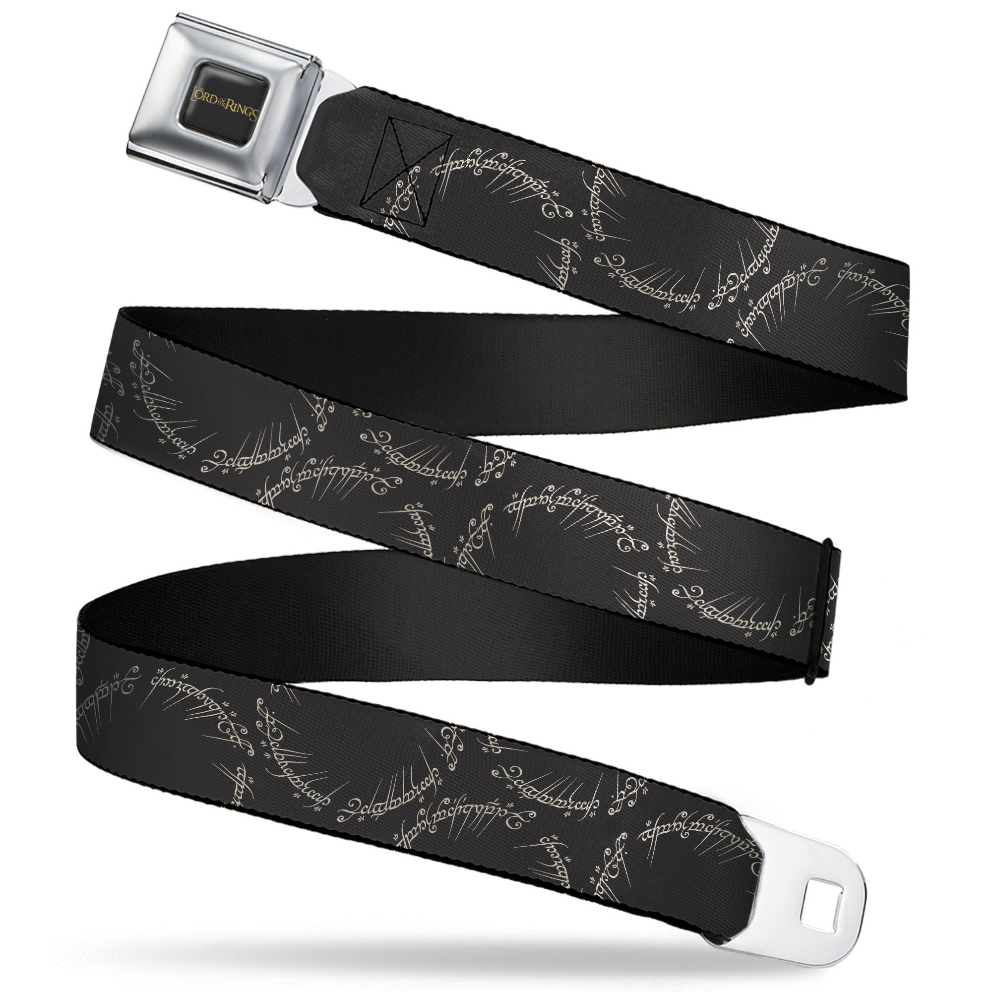 THE LORD OF THE RINGS Title Logo Full Color Black/Yellow Seatbelt Belt - The Lord of the Rings One Ring Script Black/White Webbing Seatbelt Belts The Lord of the Rings