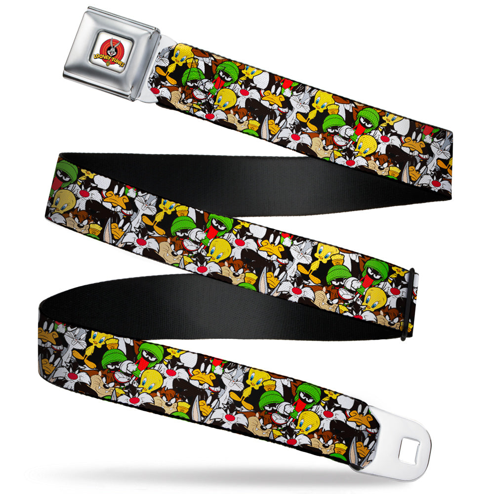 Looney Tunes Logo Full Color White Seatbelt Belt - Looney Tunes 6-Character Stacked Collage3 Webbing Seatbelt Belts Looney Tunes