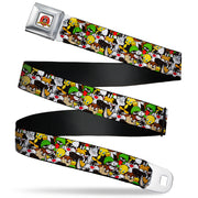 Looney Tunes Logo Full Color White Seatbelt Belt - Looney Tunes 6-Character Stacked Collage3 Webbing Seatbelt Belts Looney Tunes