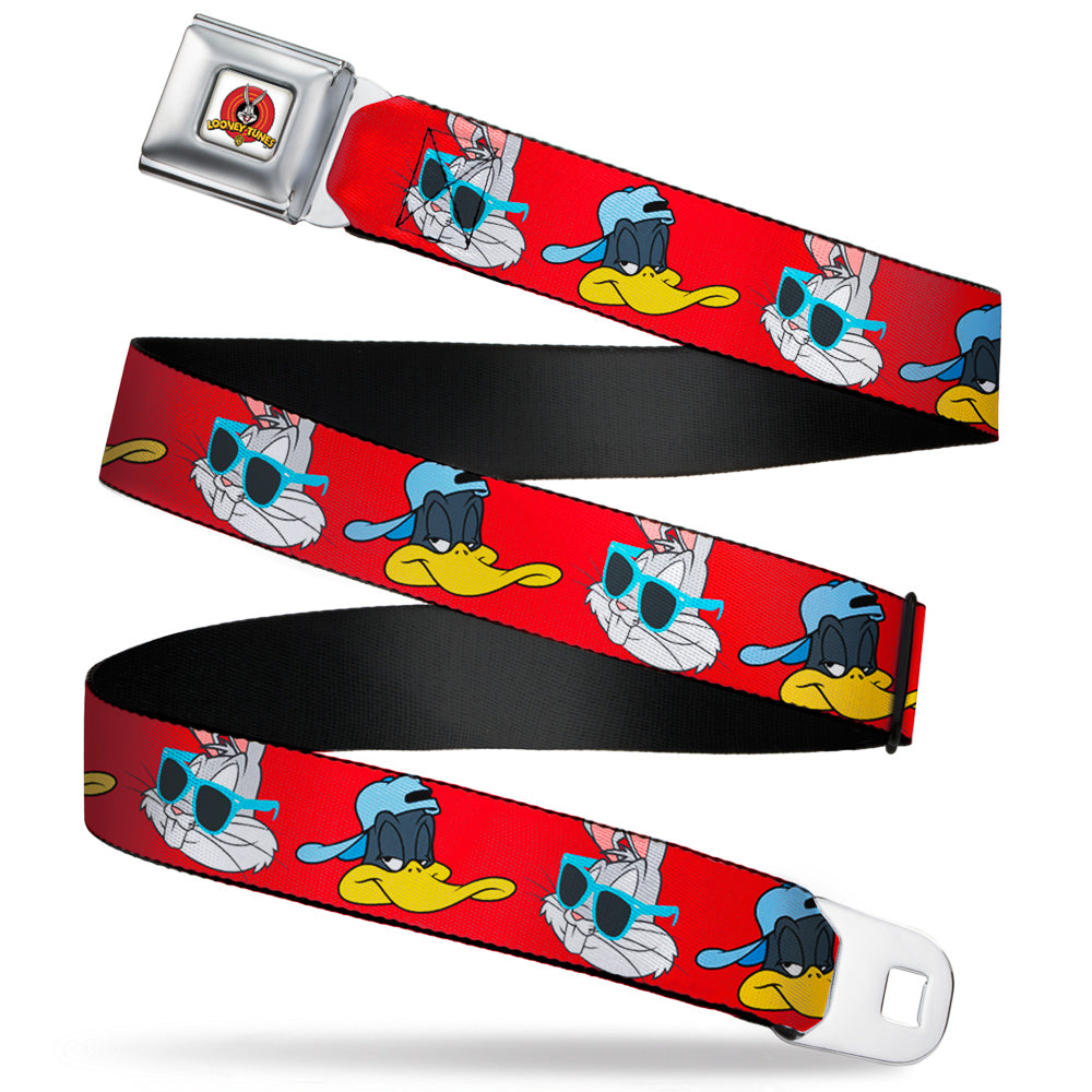 Looney Tunes Logo Full Color White Seatbelt Belt - Bugs Bunny & Daffy Duck Hip Hop Expression Red Webbing Seatbelt Belts Looney Tunes