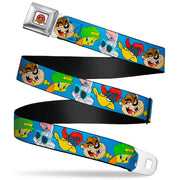 Looney Tunes Logo Full Color White Seatbelt Belt - Looney Tunes 4-Hip Hop Expressions Blue Webbing Seatbelt Belts Looney Tunes