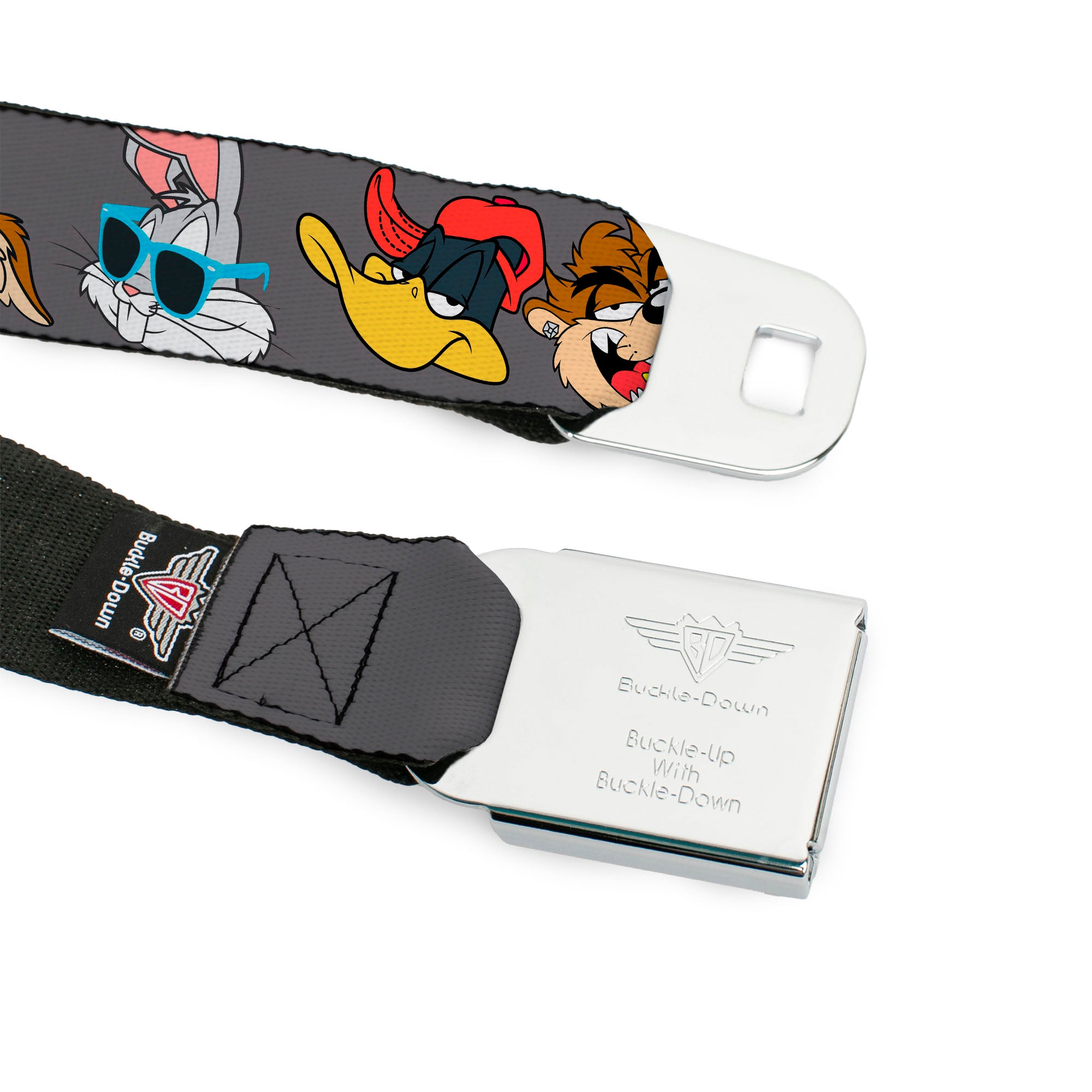 Looney Tunes Logo Full Color White Seatbelt Belt - Looney Tunes 5-Hip Hop Expressions Gray Webbing Seatbelt Belts Looney Tunes