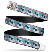 Looney Tunes Logo Full Color White Seatbelt Belt - Bugs Bunny Sunglasses Expression Gray Webbing Seatbelt Belts Looney Tunes