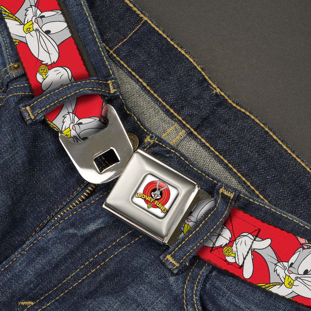 Looney Tunes Logo Full Color White Seatbelt Belt - Bugs Bunny Hip Hop Pose Red Webbing Seatbelt Belts Looney Tunes