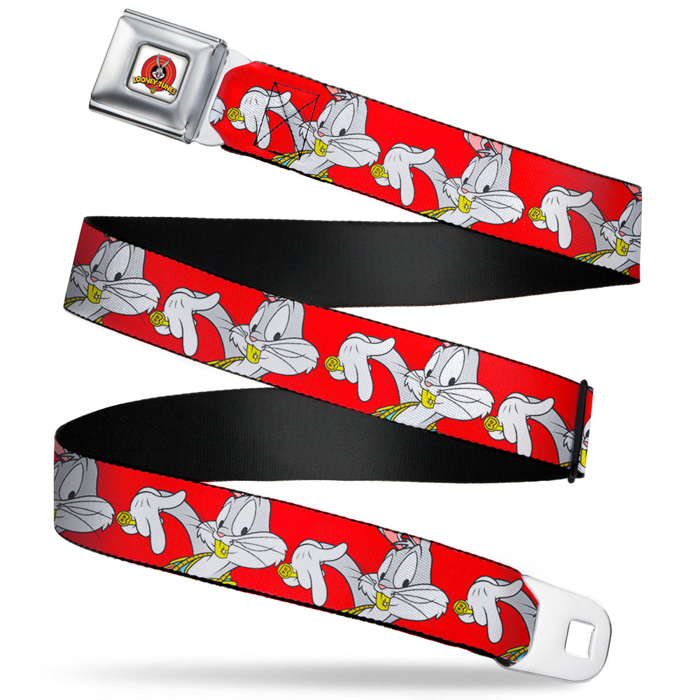 Looney Tunes Logo Full Color White Seatbelt Belt - Bugs Bunny Hip Hop Pose Red Webbing Seatbelt Belts Looney Tunes