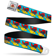 Looney Tunes Logo Full Color White Seatbelt Belt - Daffy Duck Hip Hop Expression Turquoise Webbing Seatbelt Belts Looney Tunes