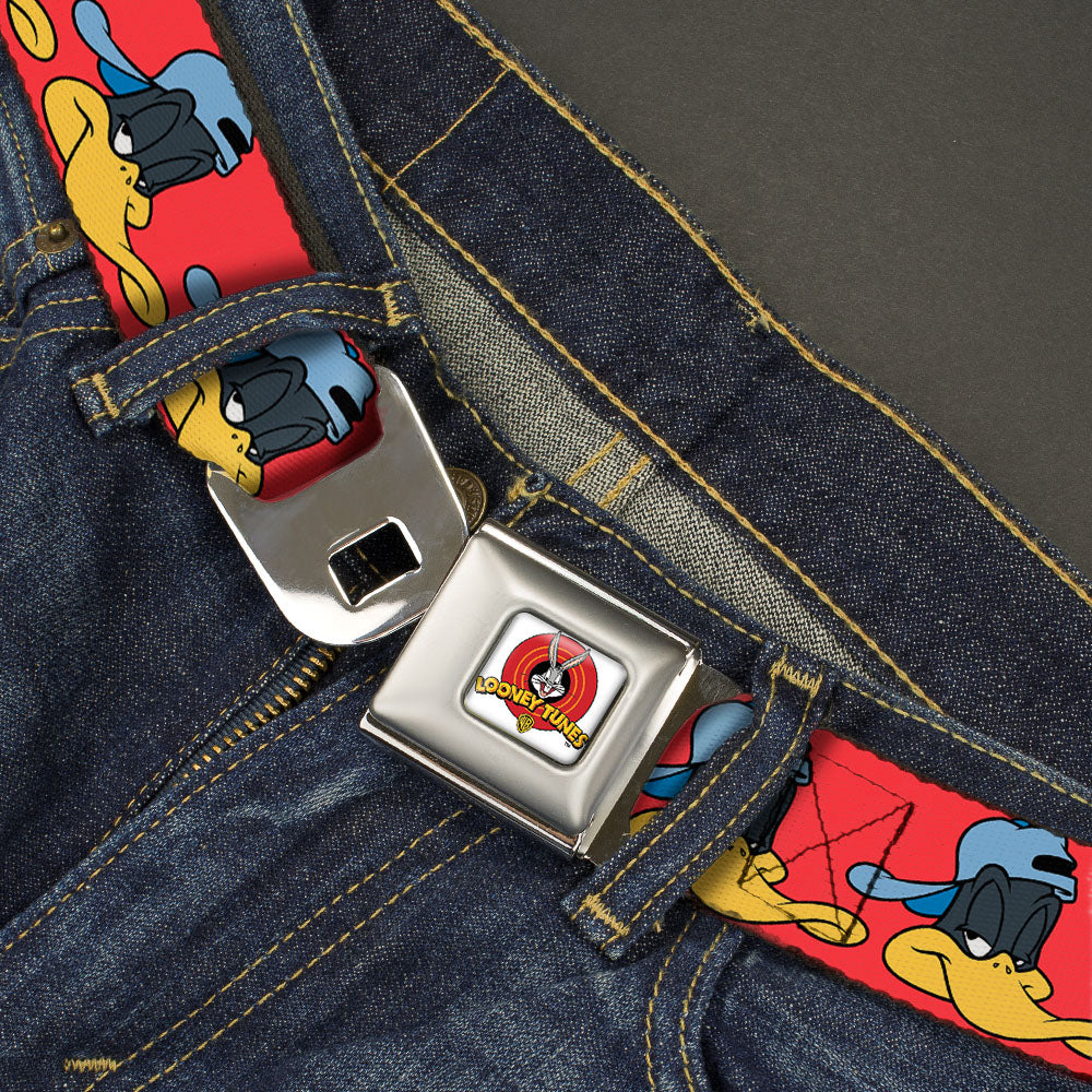 Looney Tunes Logo Full Color White Seatbelt Belt - Daffy Duck Hip Hop Expression2 Red Webbing Seatbelt Belts Looney Tunes