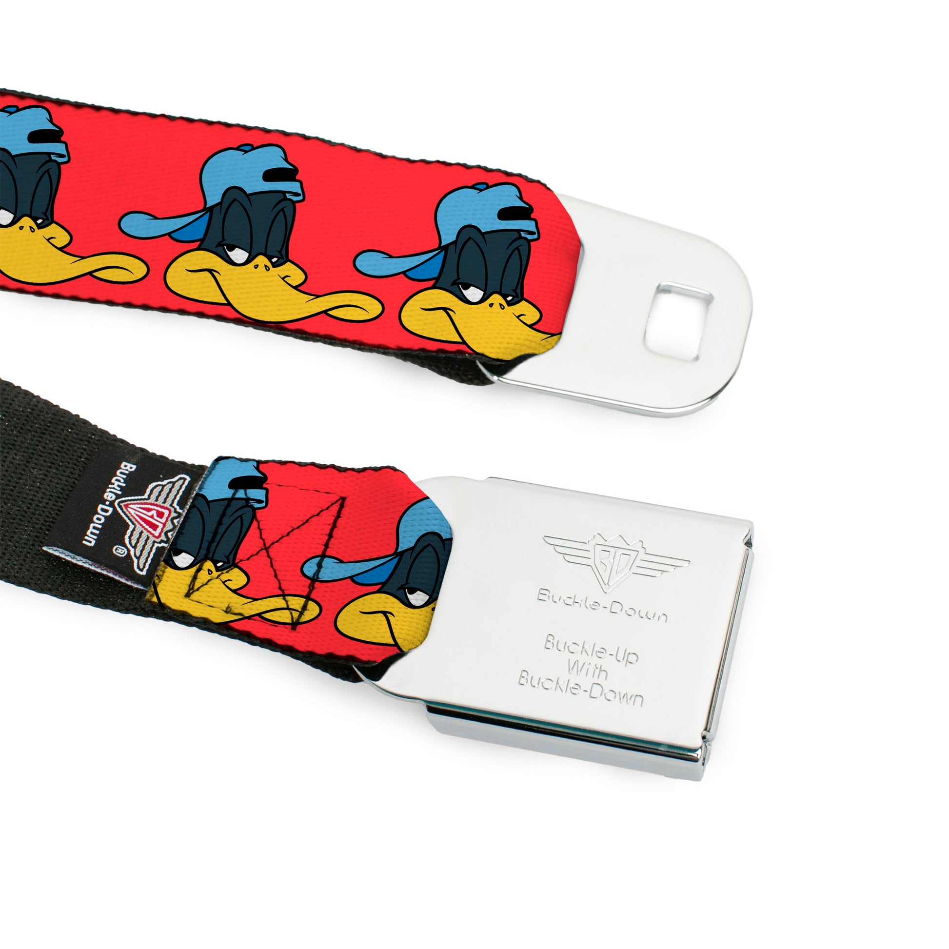 Looney Tunes Logo Full Color White Seatbelt Belt - Daffy Duck Hip Hop Expression2 Red Webbing Seatbelt Belts Looney Tunes