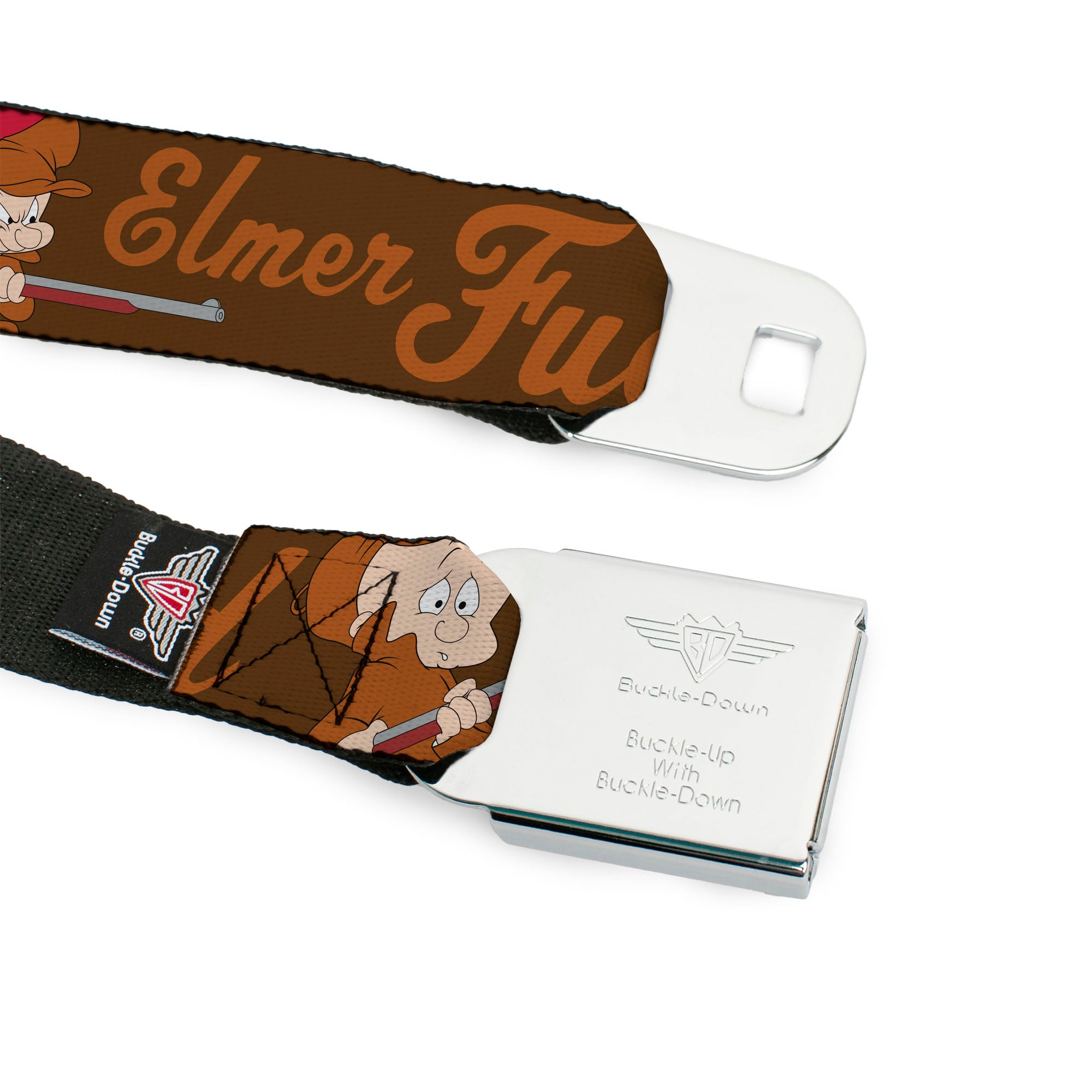 Looney Tunes Logo Full Color White Seatbelt Belt - ELMER FUDD w/Poses Browns Webbing Seatbelt Belts Looney Tunes