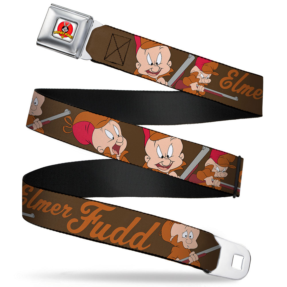 Looney Tunes Logo Full Color White Seatbelt Belt - ELMER FUDD w/Poses Browns Webbing Seatbelt Belts Looney Tunes