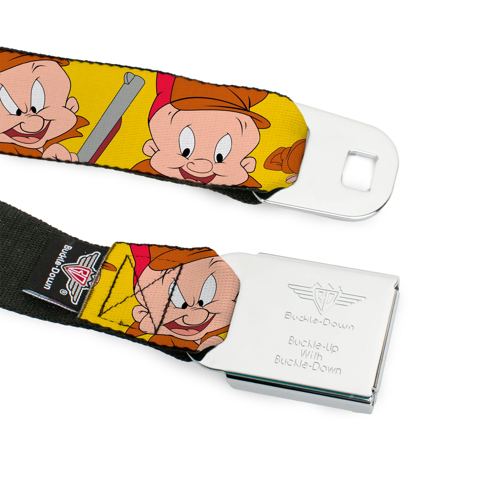 Looney Tunes Logo Full Color White Seatbelt Belt - Elmer Fudd Expressions Yellow Webbing Seatbelt Belts Looney Tunes