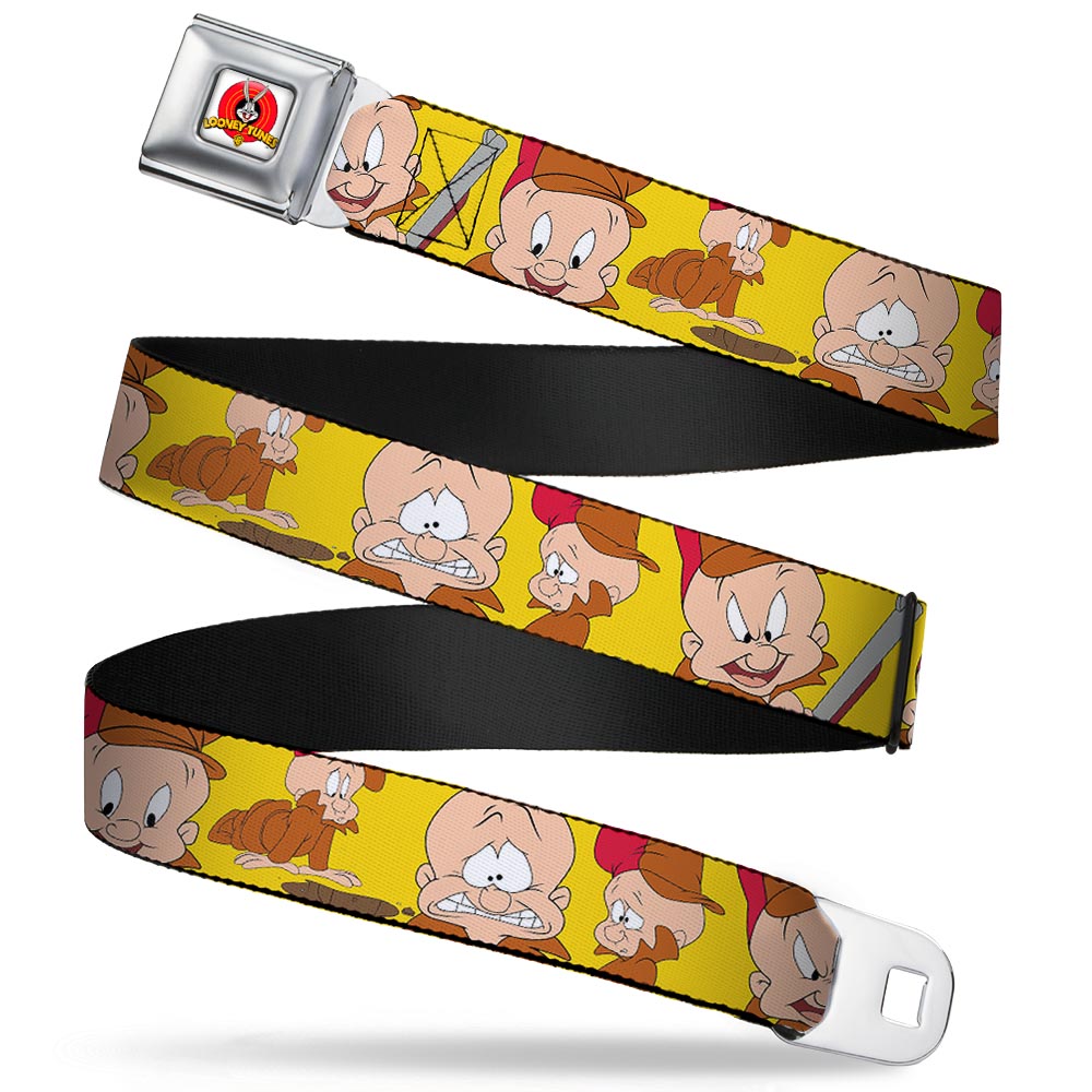 Looney Tunes Logo Full Color White Seatbelt Belt - Elmer Fudd Expressions Yellow Webbing Seatbelt Belts Looney Tunes