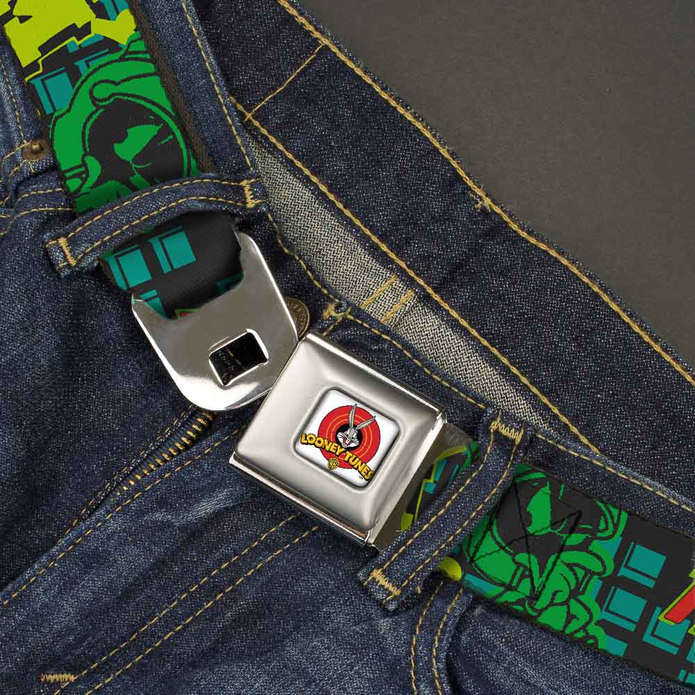 Looney Tunes Logo Full Color White Seatbelt Belt - MARVIN THE MARTIAN w/Poses Black/Turquoise Webbing Seatbelt Belts Looney Tunes